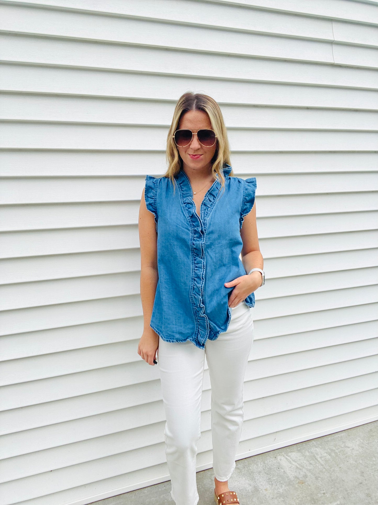 Denim Frill Sleeveless Top