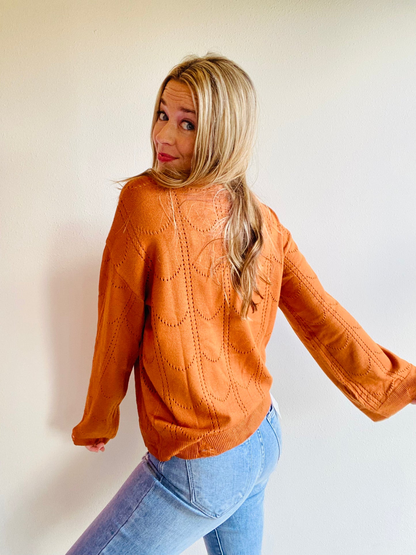 Khaki Flare Texture Knit Sweater