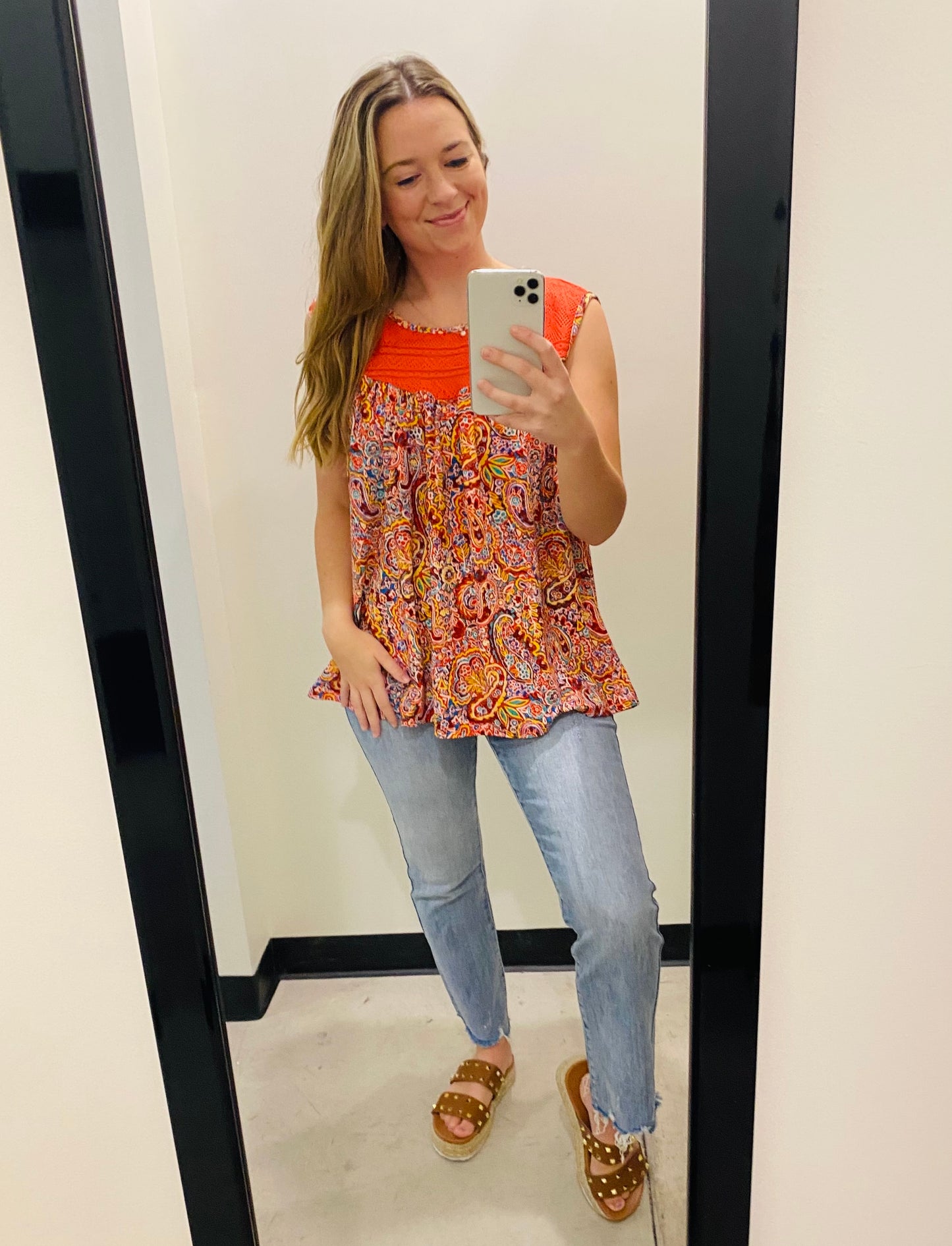 Coral Paisley Sleeveless Top