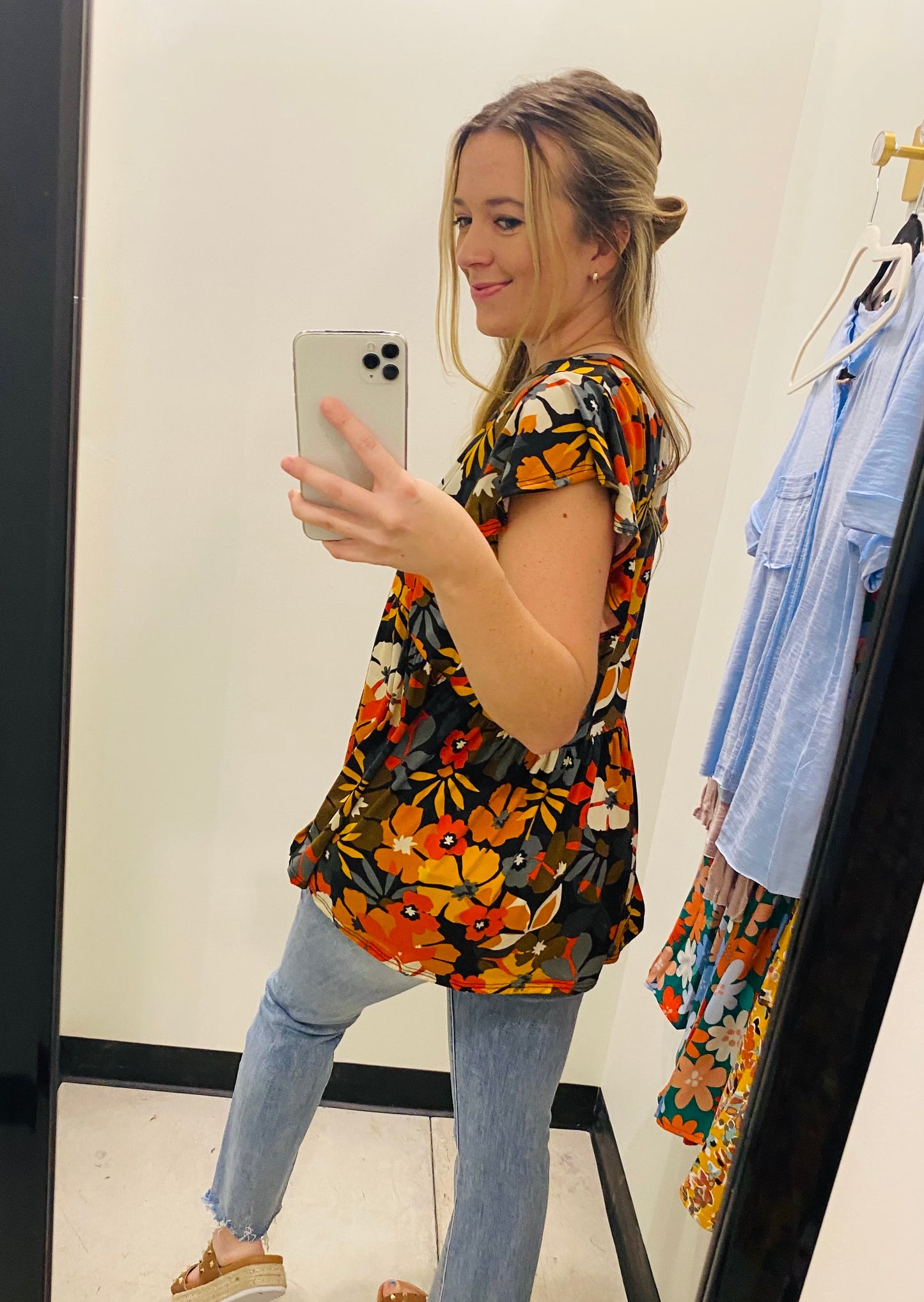 Burnt Orange Peplum Floral Top