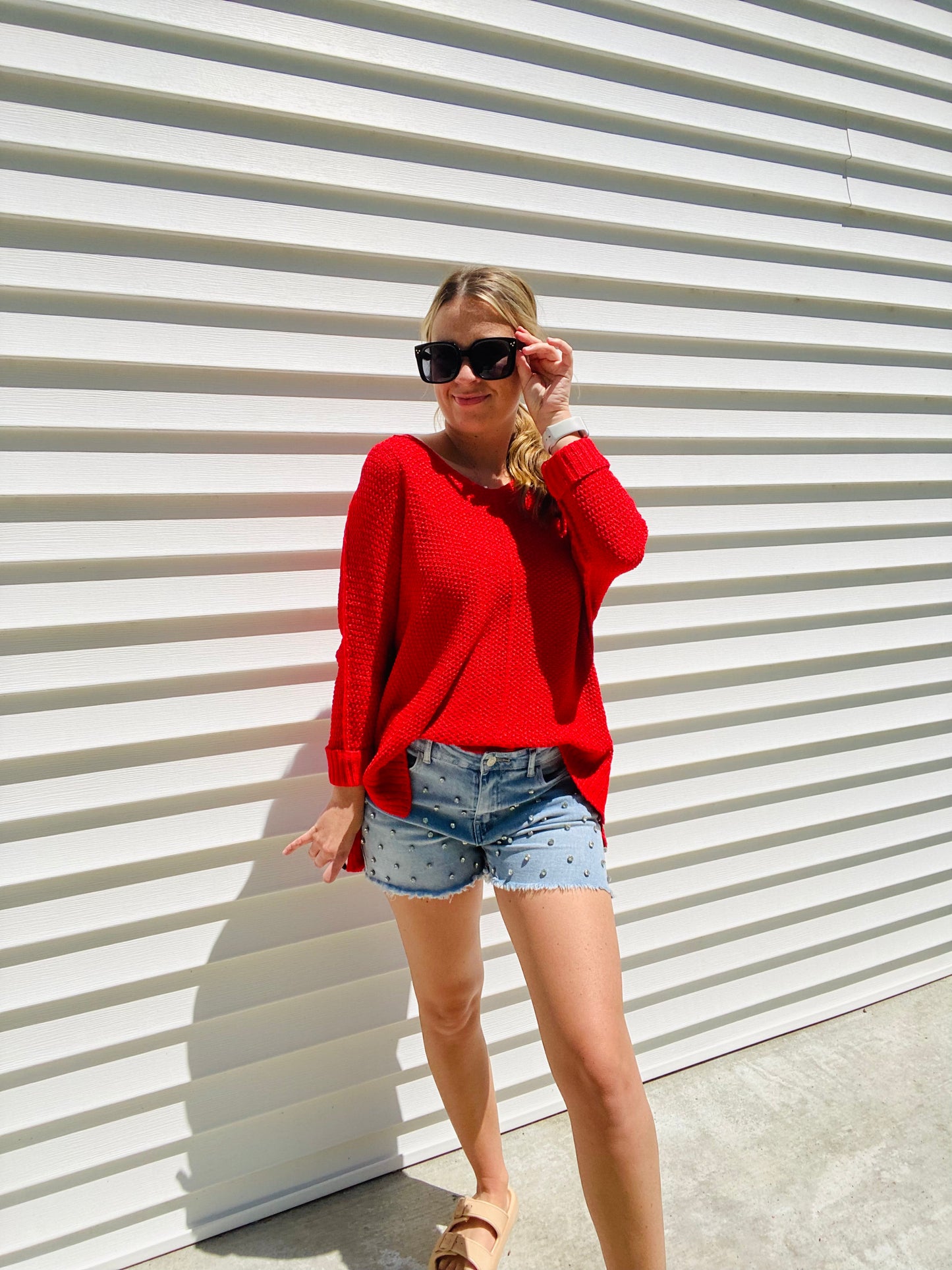 Red Crew Neck Knit Sweater