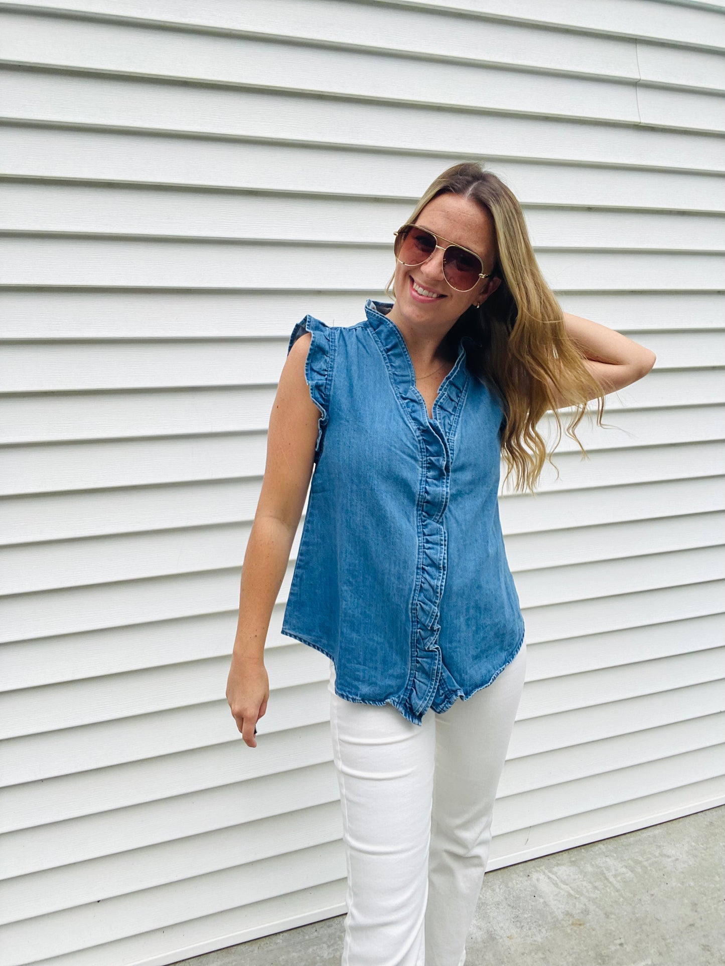 Denim Frill Sleeveless Top