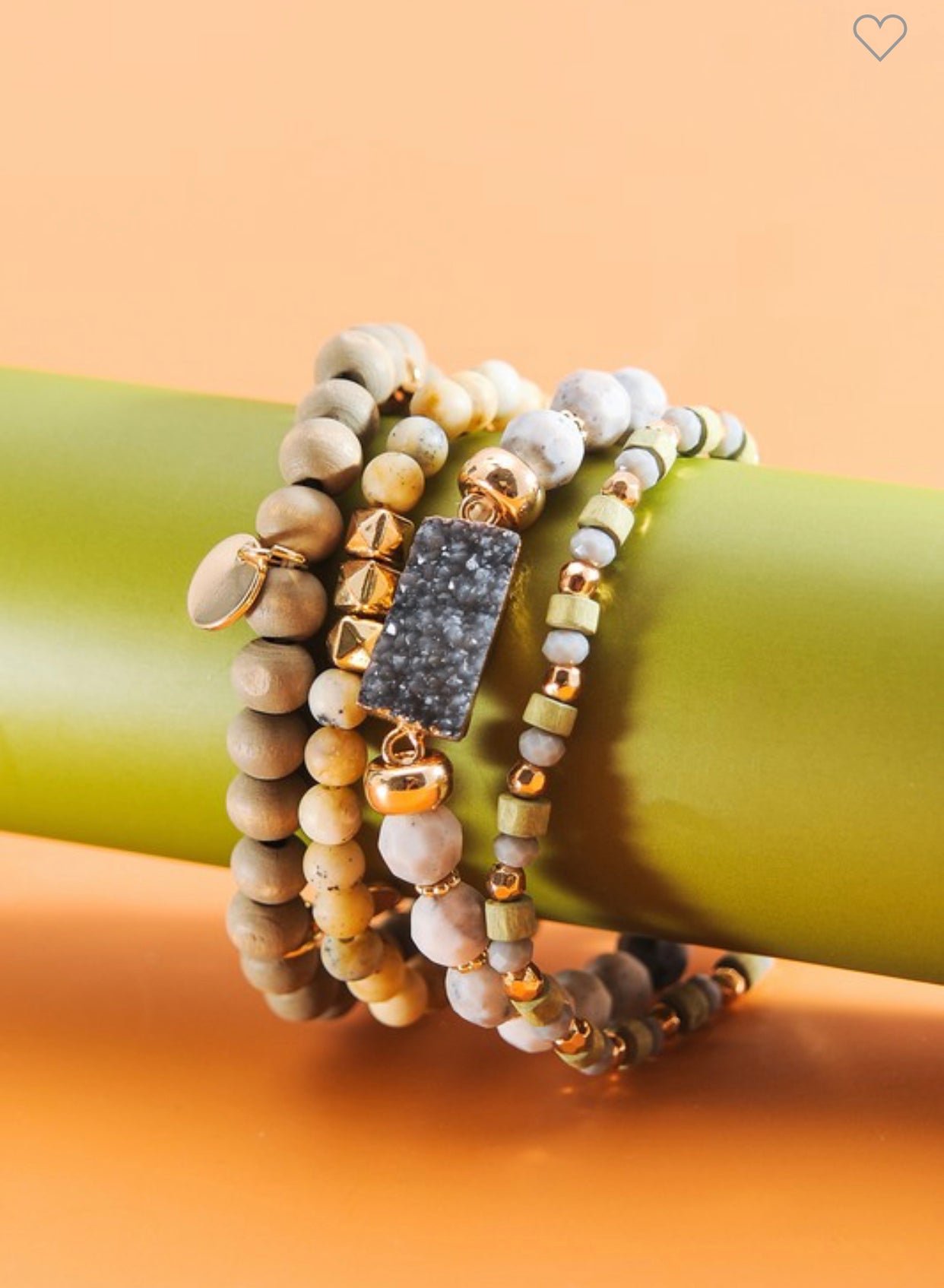 Olive Natural Wood Bead Bracelet Set