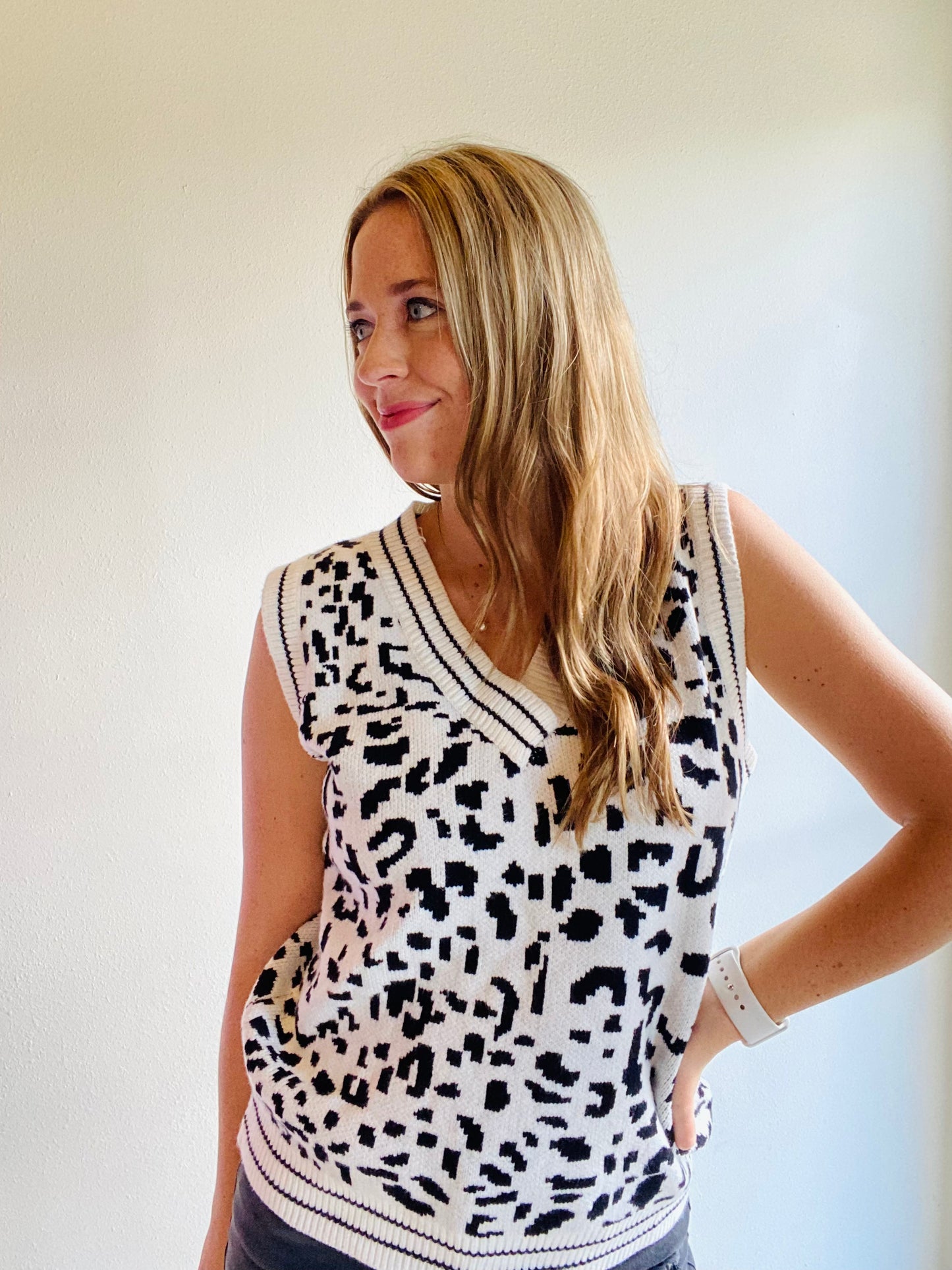 White Leopard Knitted Vest