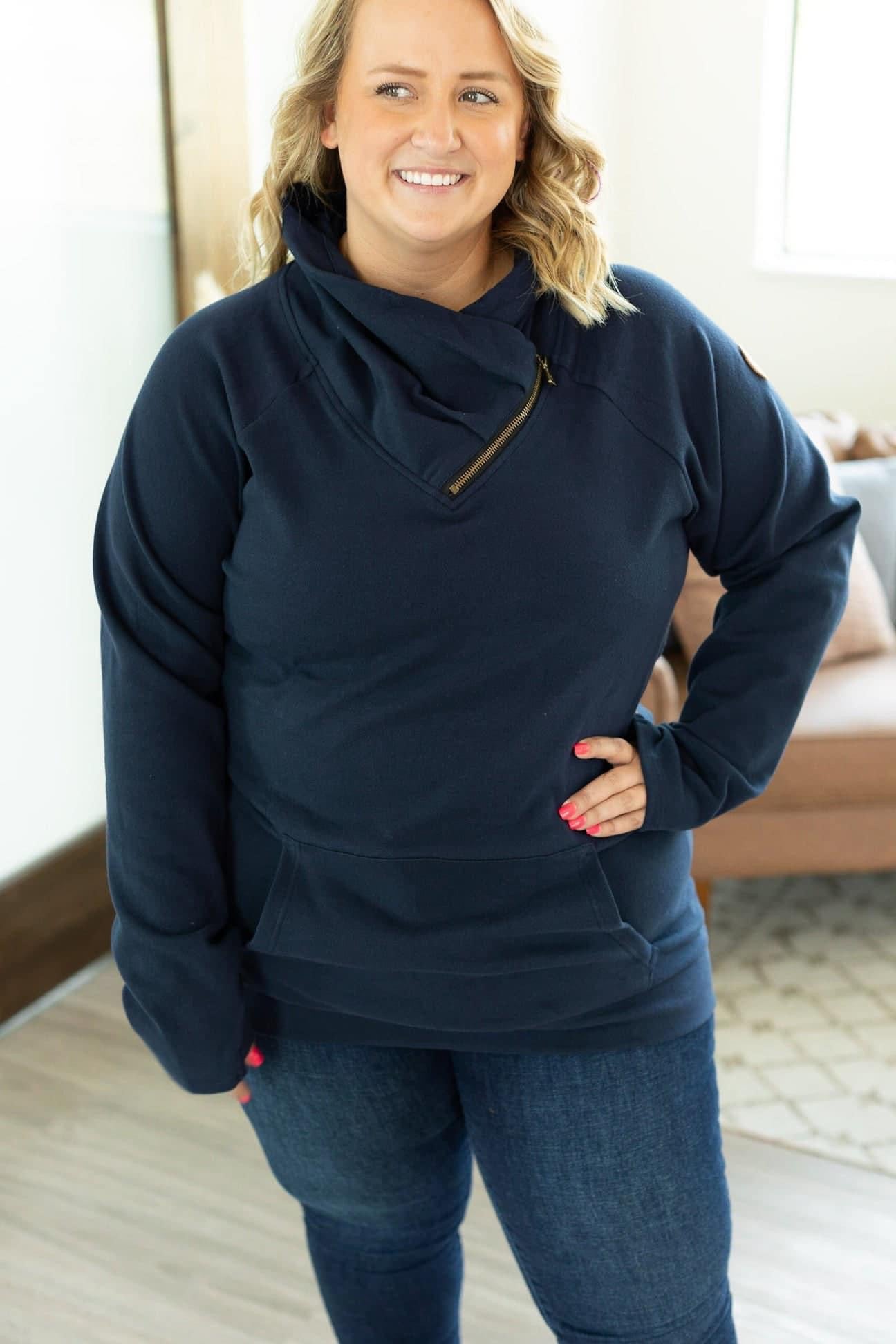Michelle Mae Zip Cowl Neck- Navy