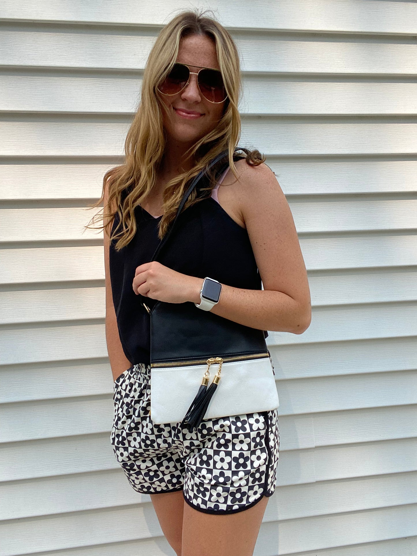 Tassel Messenger Bag- Black & White