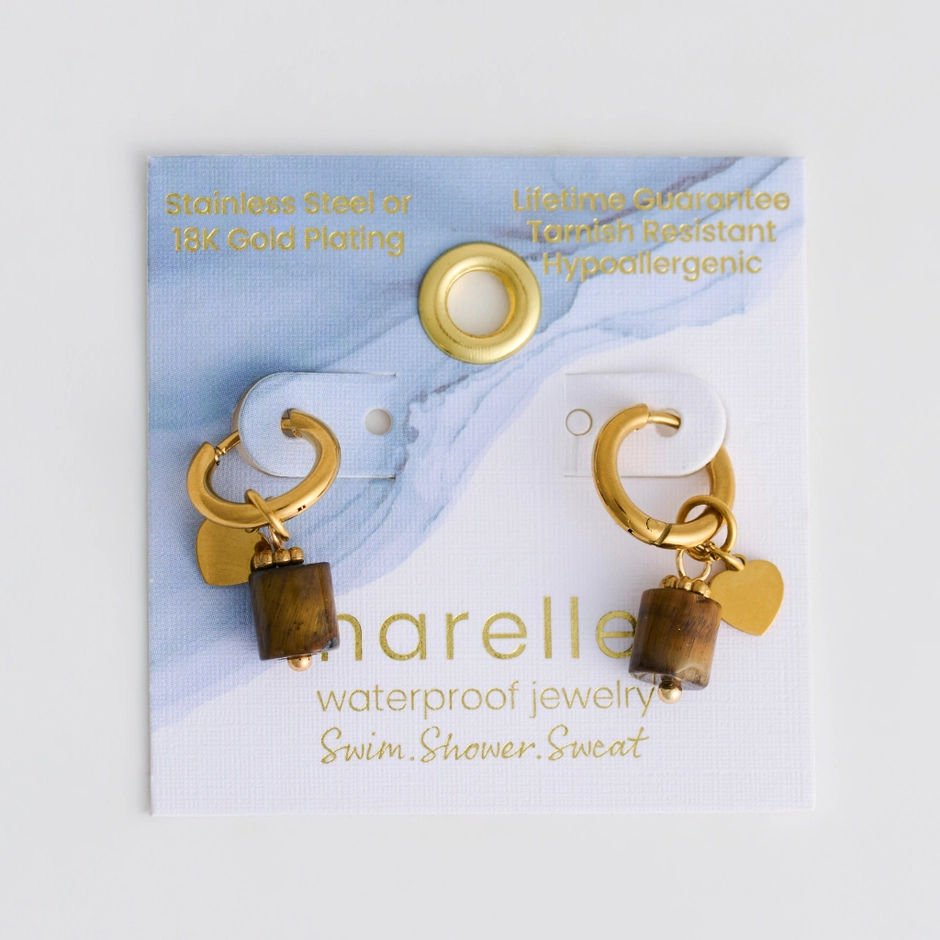 Tiger's Eye Heart Charm Earrings