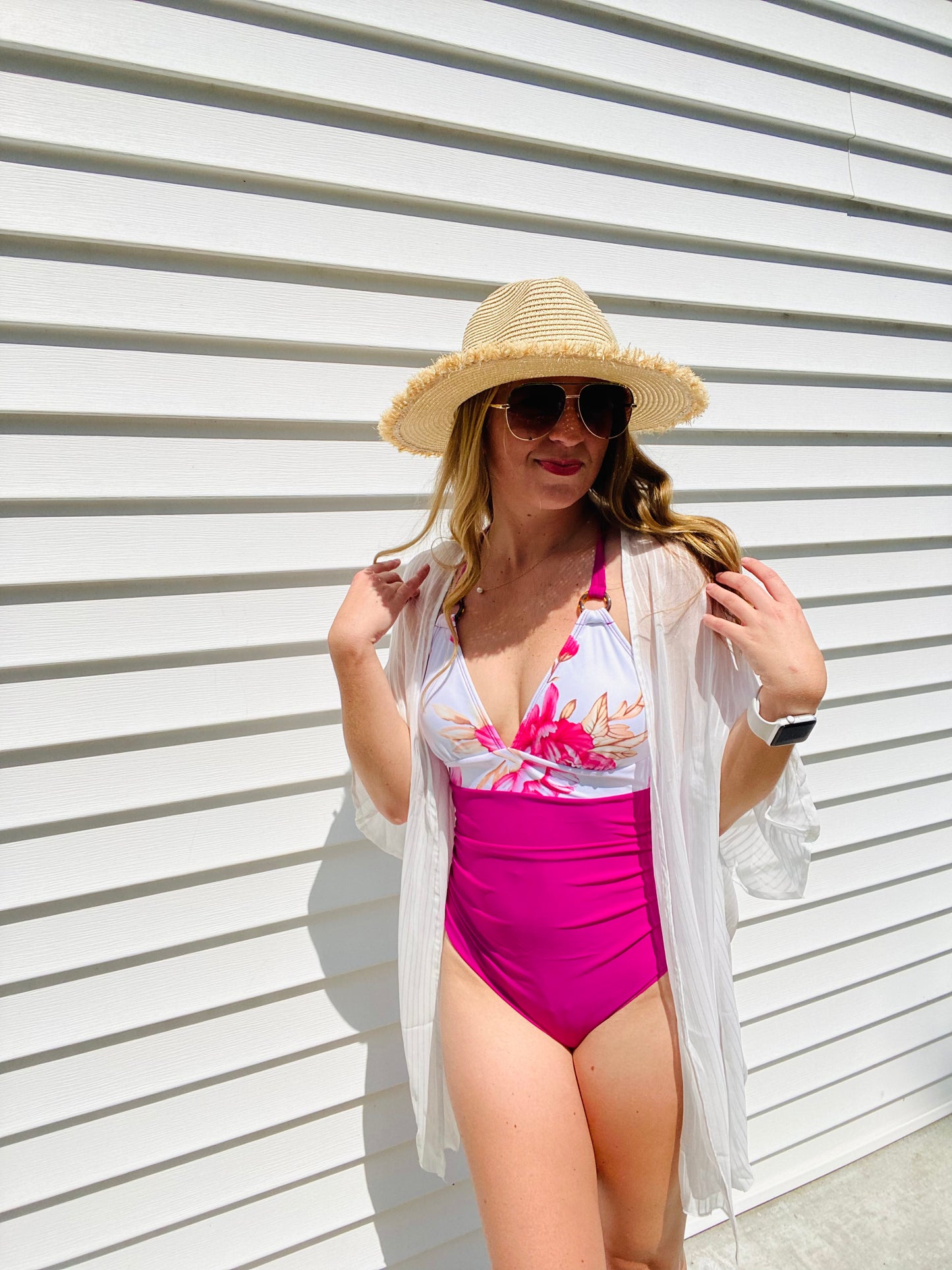 Fuchsia Floral Crisscross One Piece