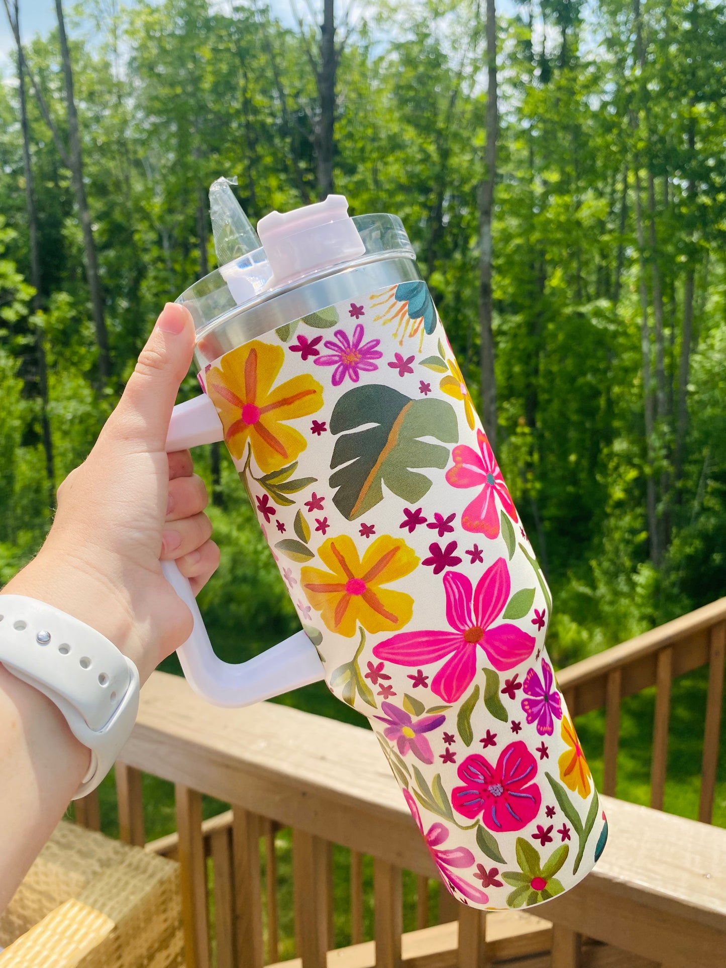 Cream Floral Insulated Tumbler