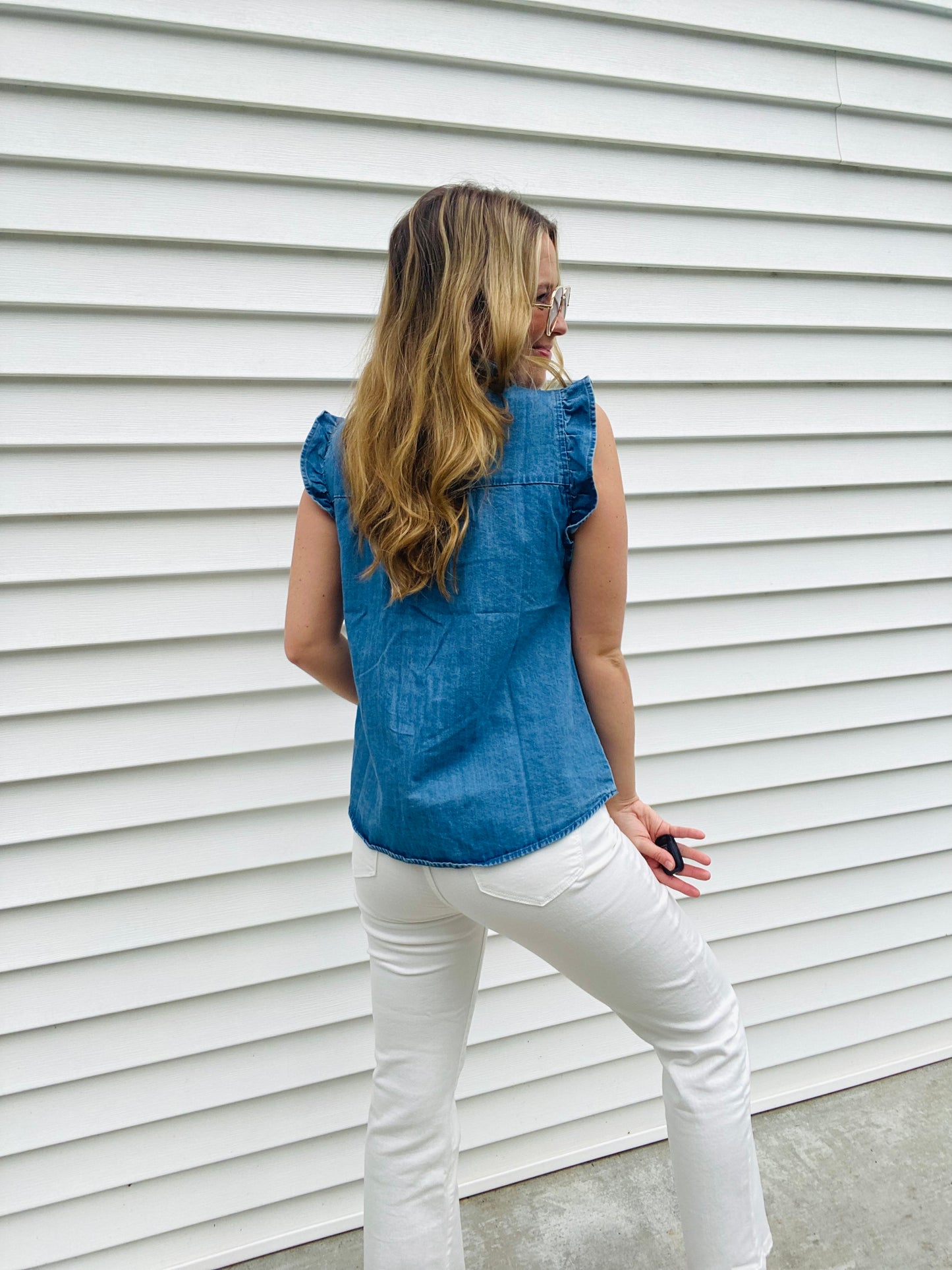 Denim Frill Sleeveless Top