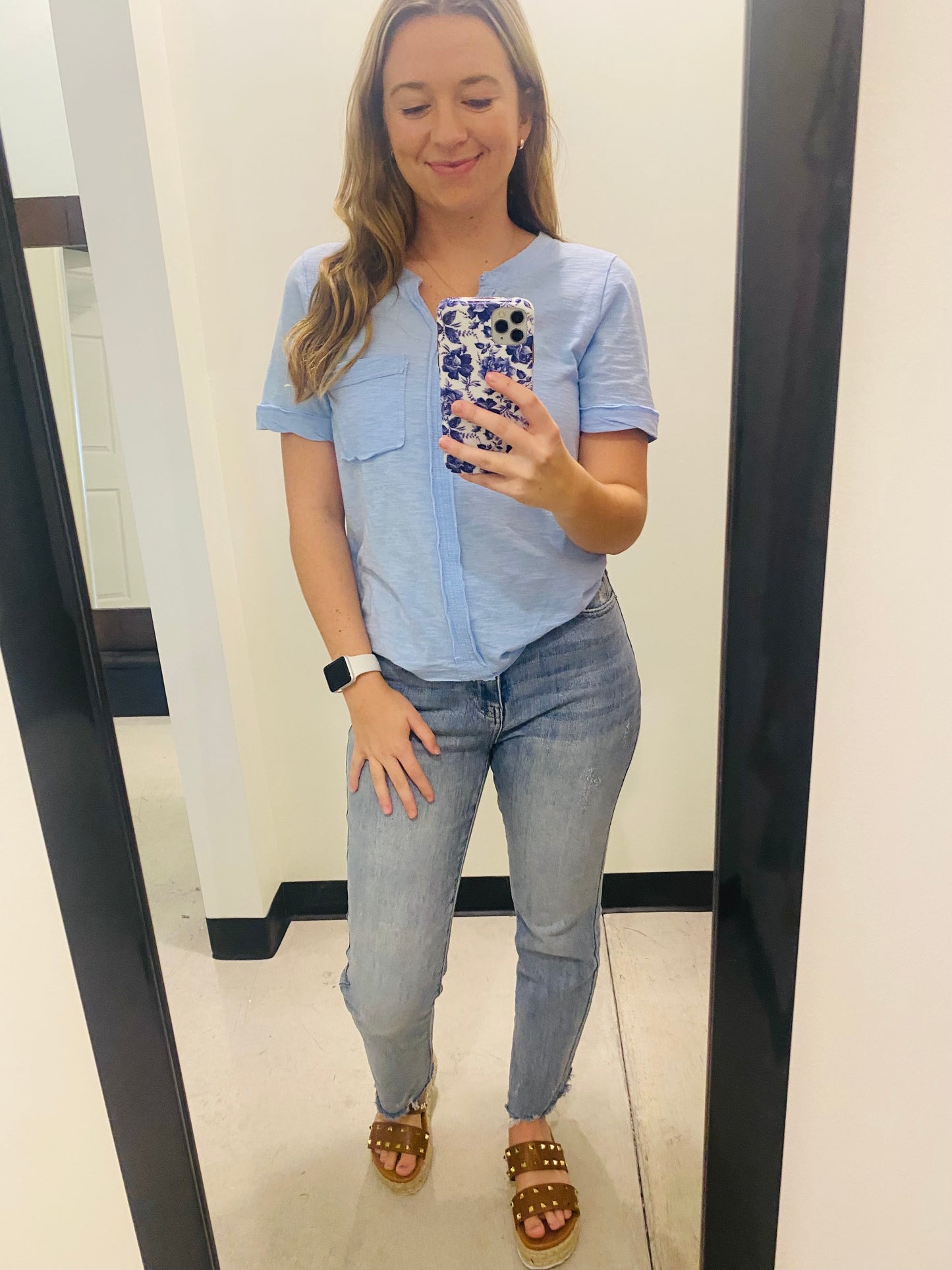 Sky V Neck Jersey Knit Tee