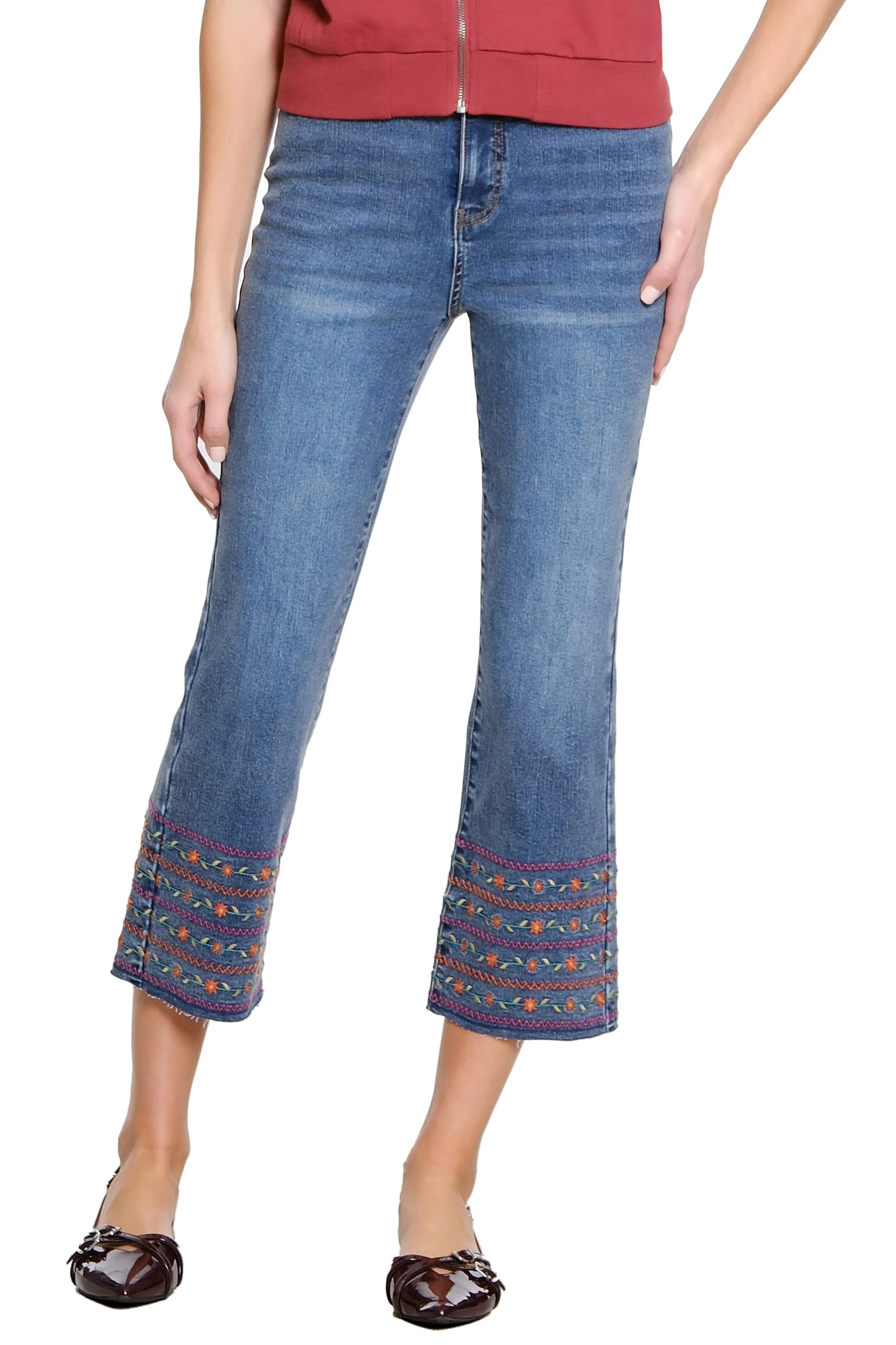 Embroidered Hem Kick Denim