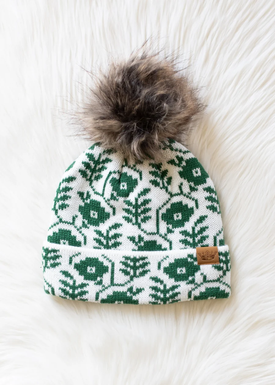 Green Floral Pom Hat