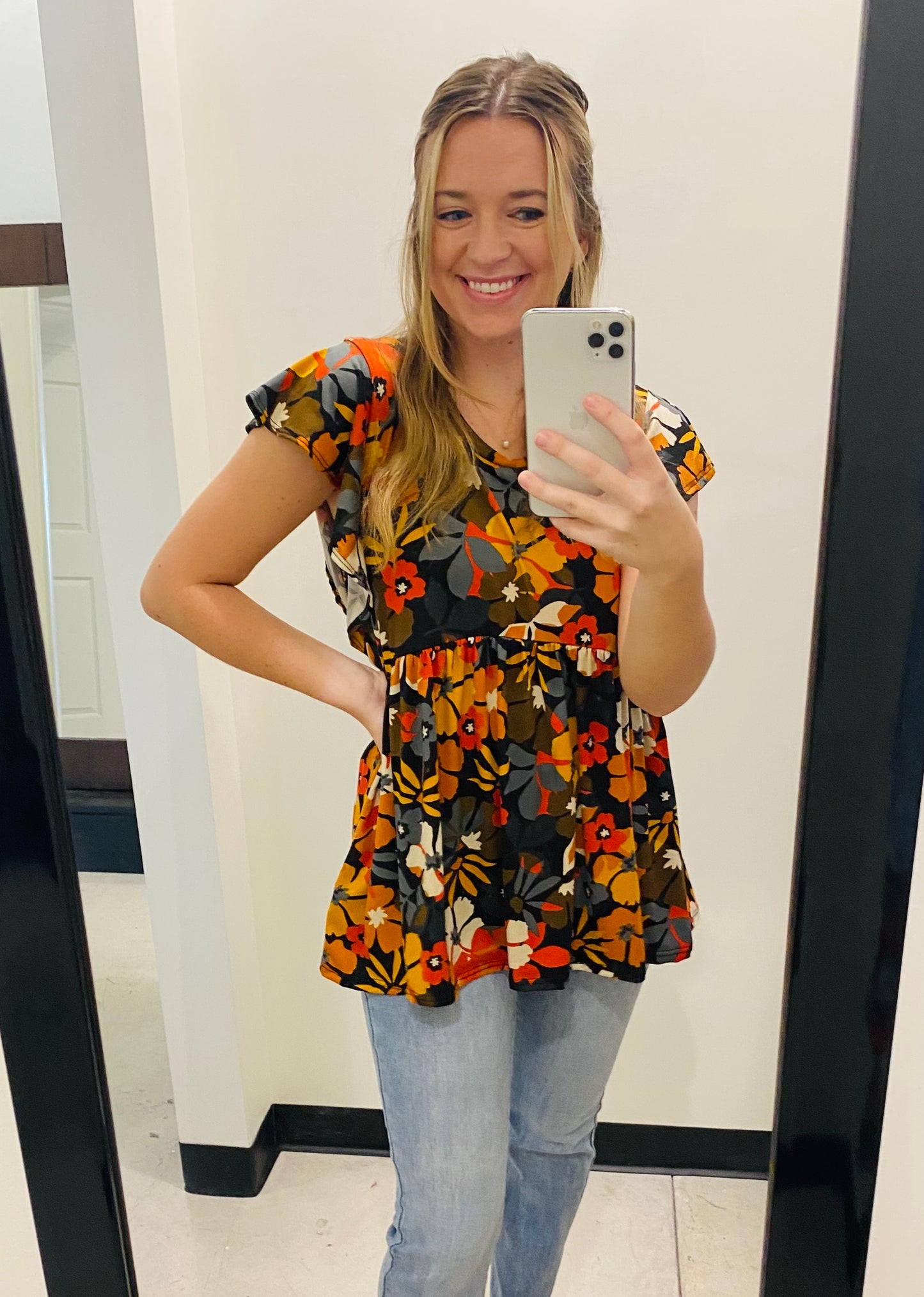 Burnt Orange Peplum Floral Top