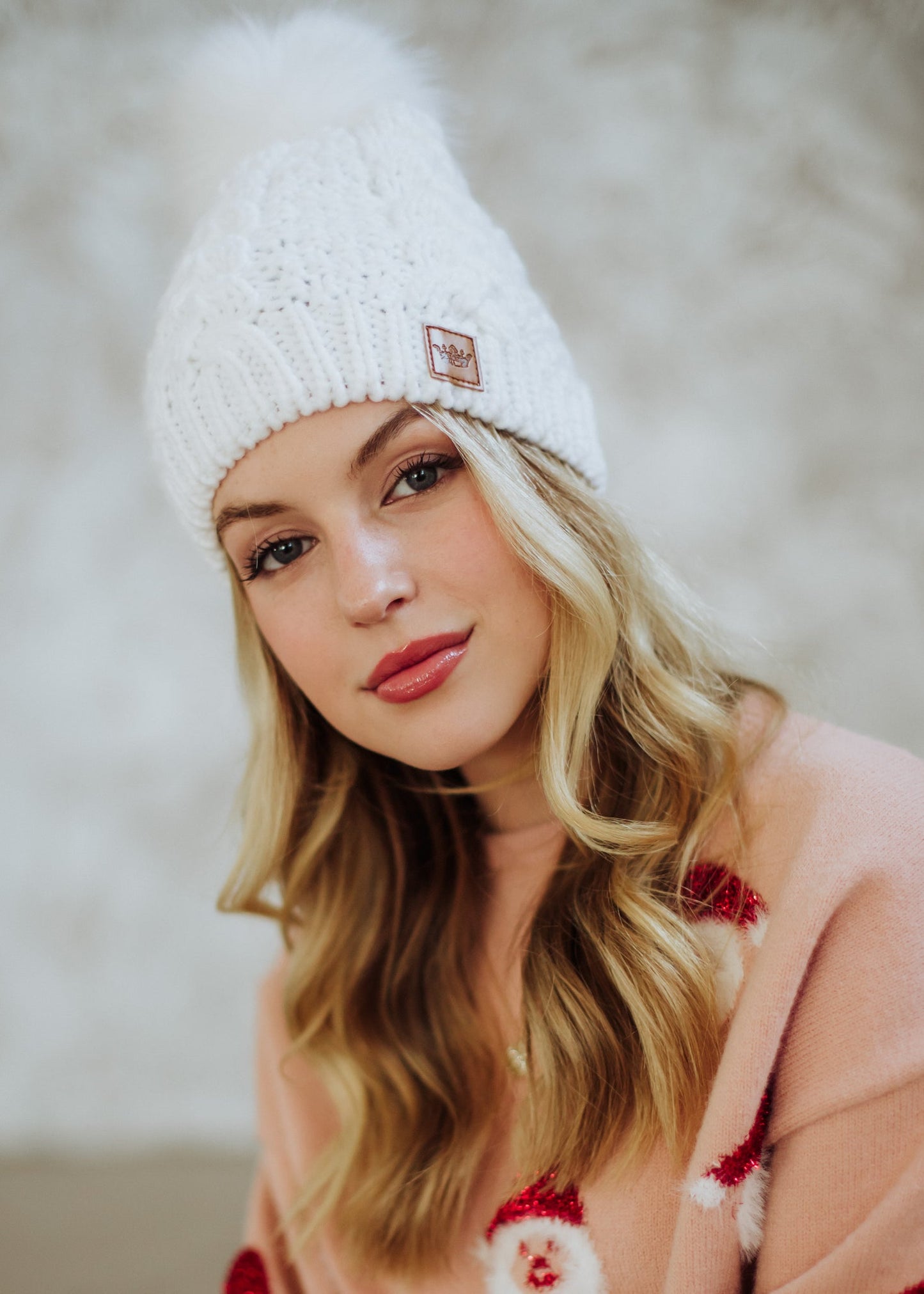 White Cable Knit Pom Hat