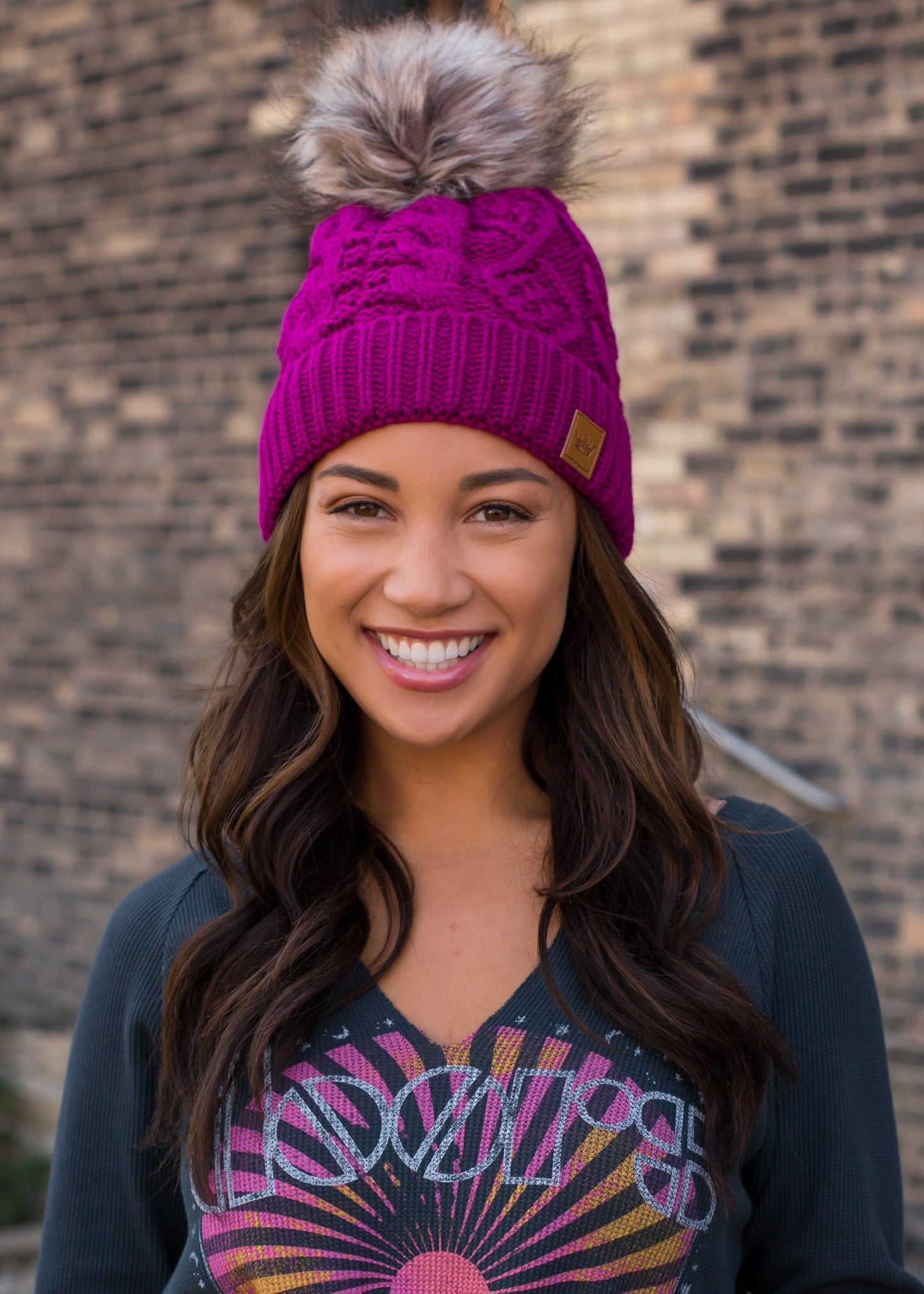 Magenta Cable Knit Hat