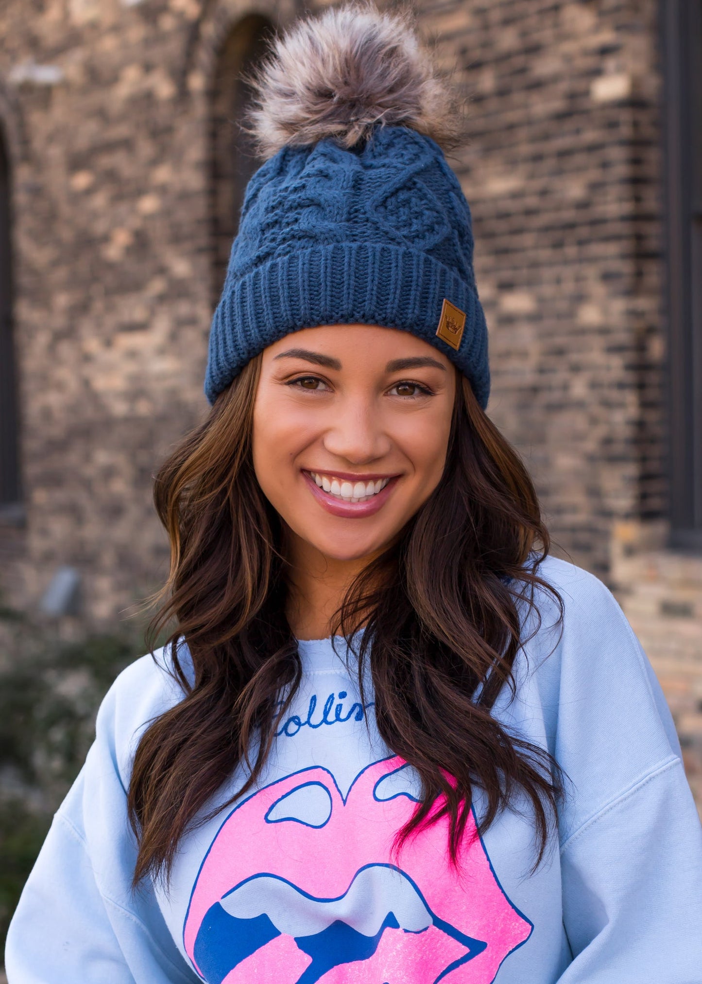 Steel Blue Pom Hat