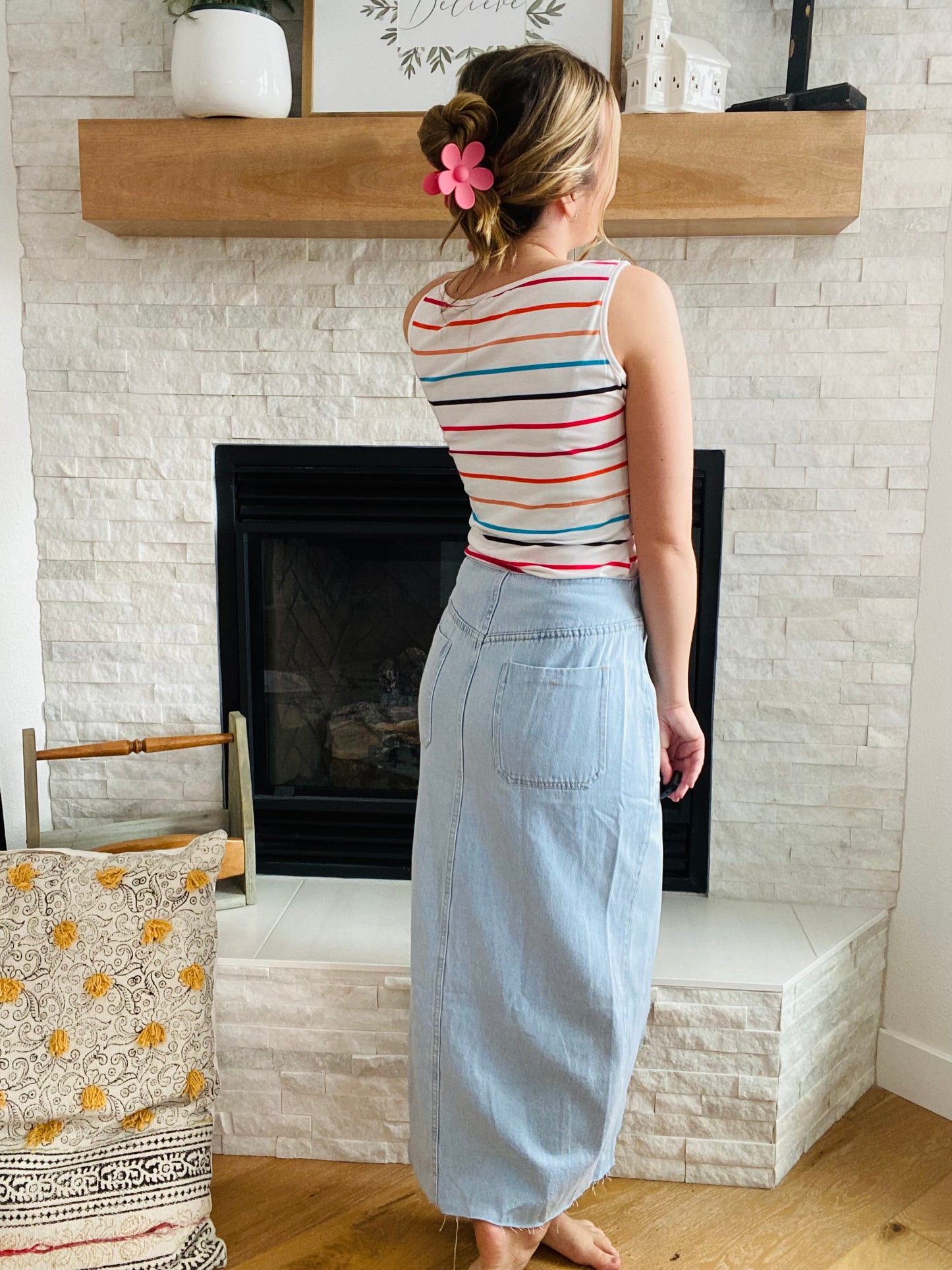 Make a stylish statement with our Sky Blue Button Wrap Denim Skirt! With functioning buttons and raw hemline, this unique denim maxi skirt will be sure to make heads turn. The slit and back pockets provide you with extra mobility, allowing you to move with ease and confidence. Dare to be different!