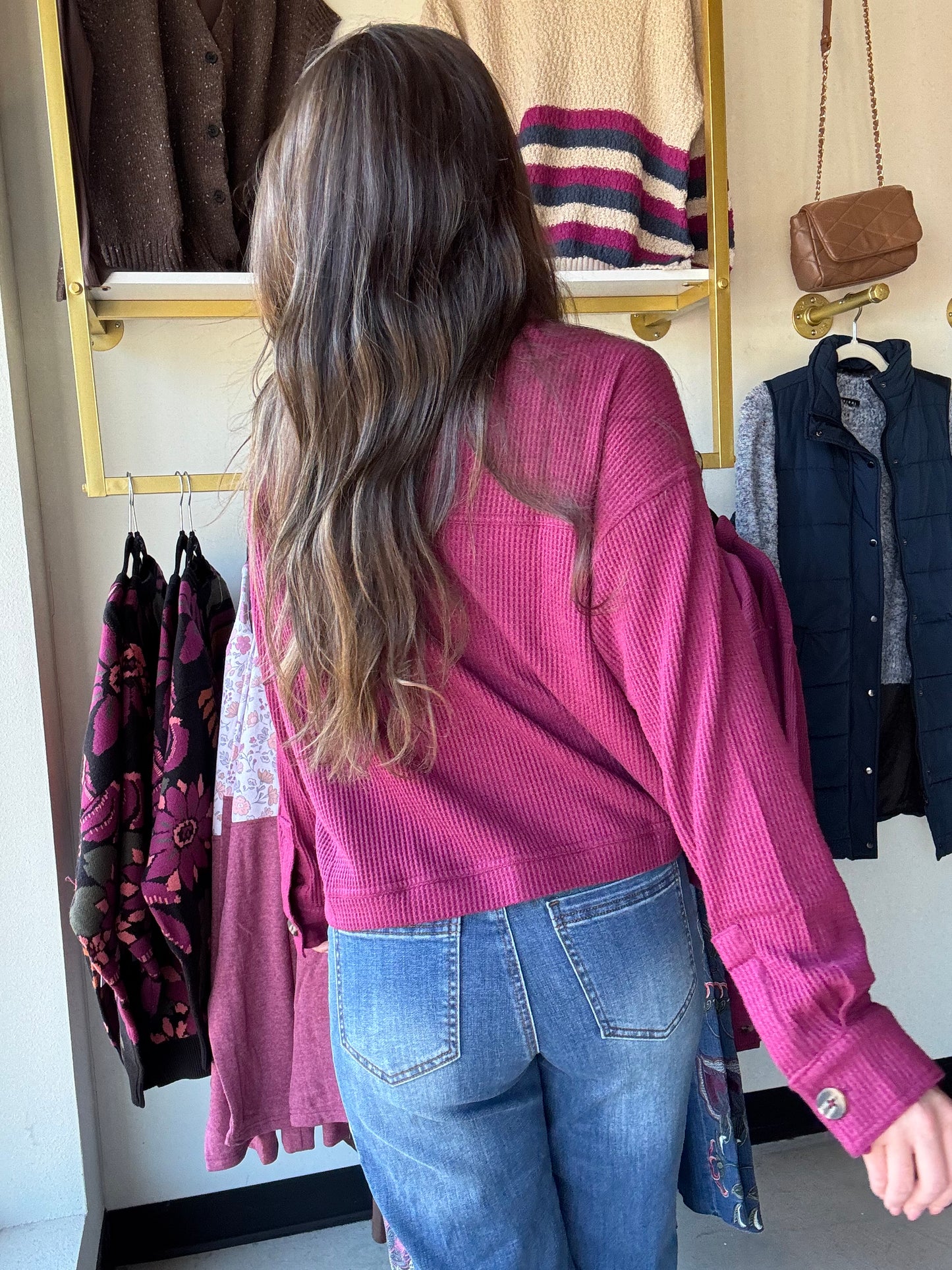 Plum Knit Waffle Shacket