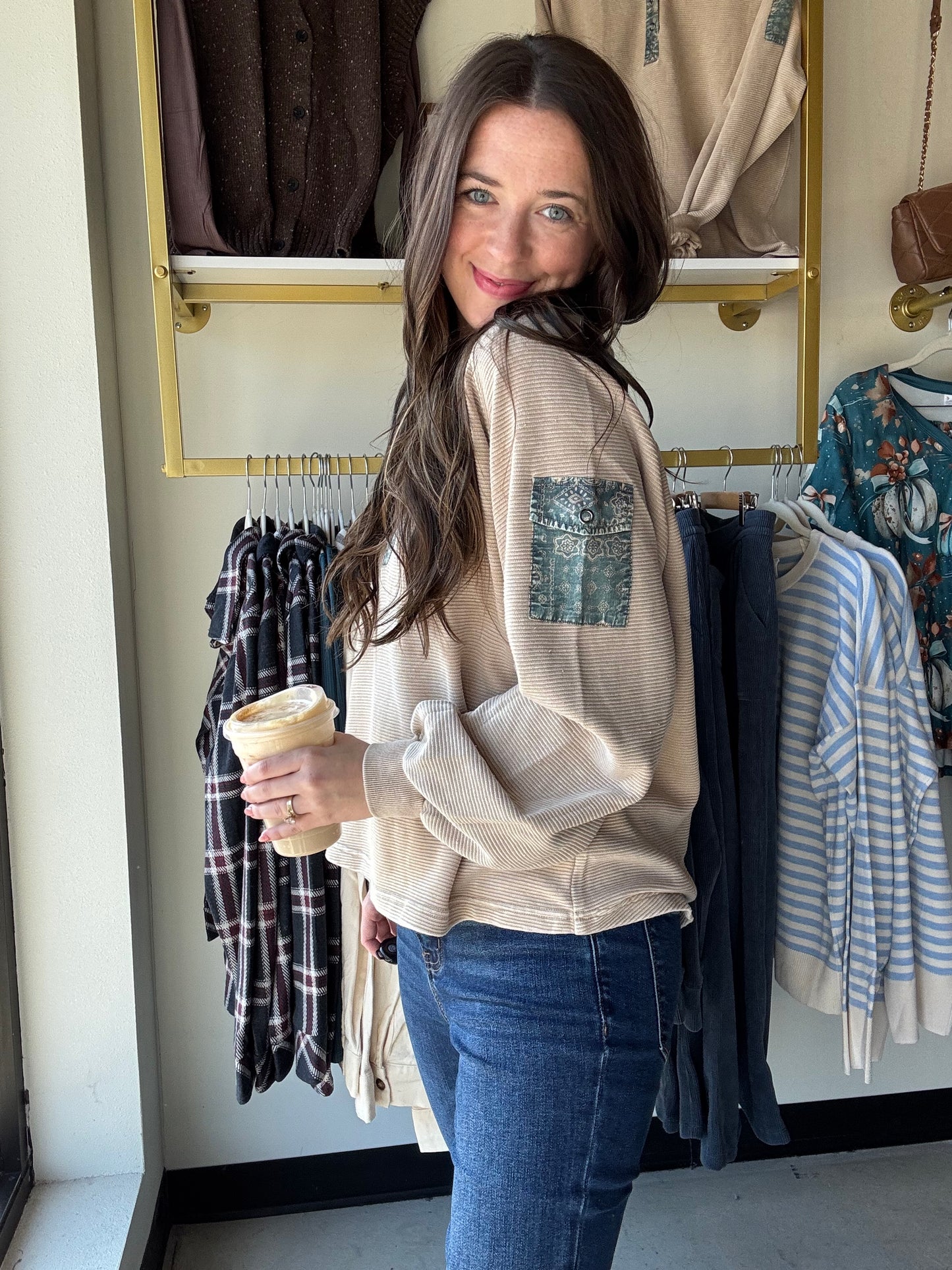 Khaki Denim Accent Pullover