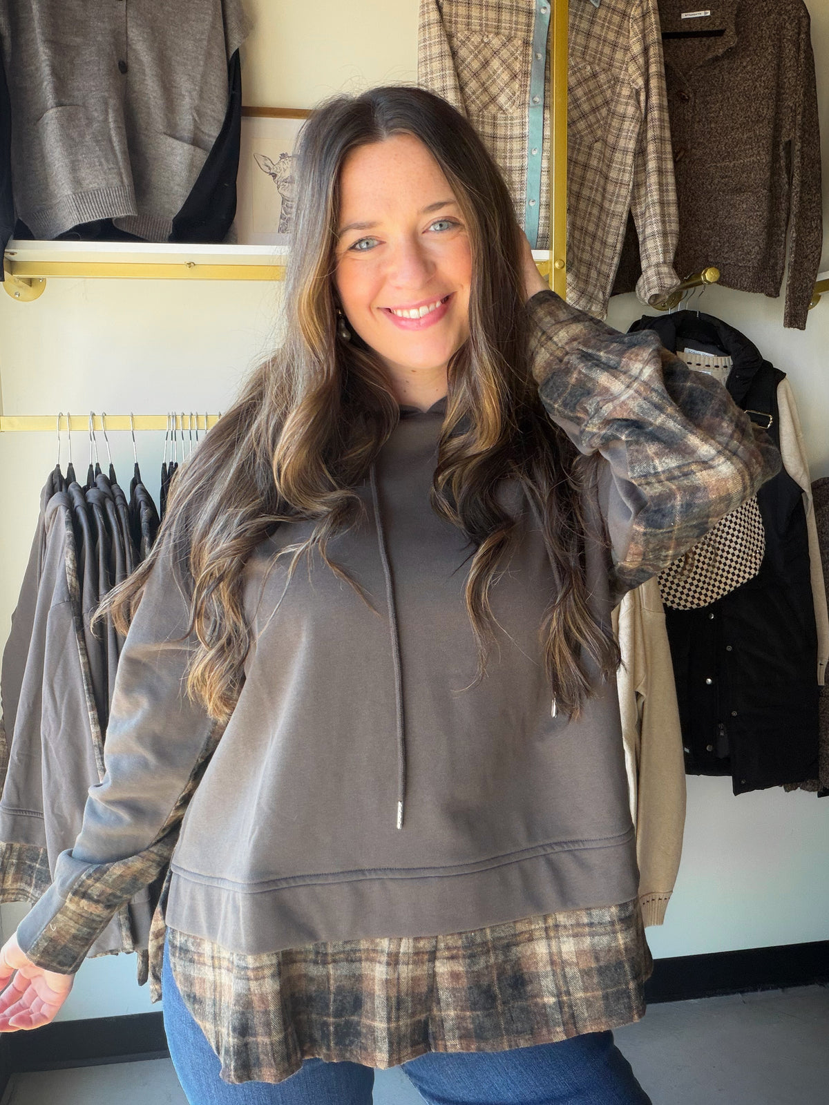 Charcoal Flannel Mix Hoodie