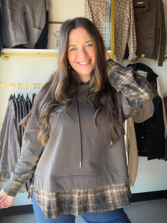 Charcoal Flannel Mix Hoodie