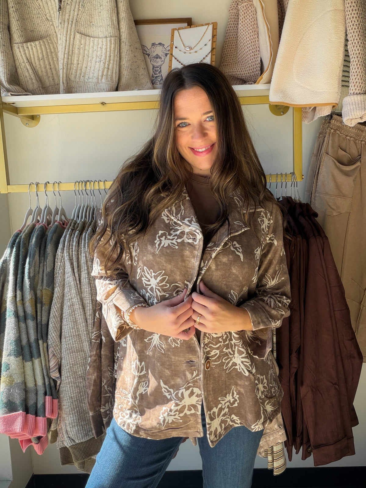 Taupe Velour Floral Blazer