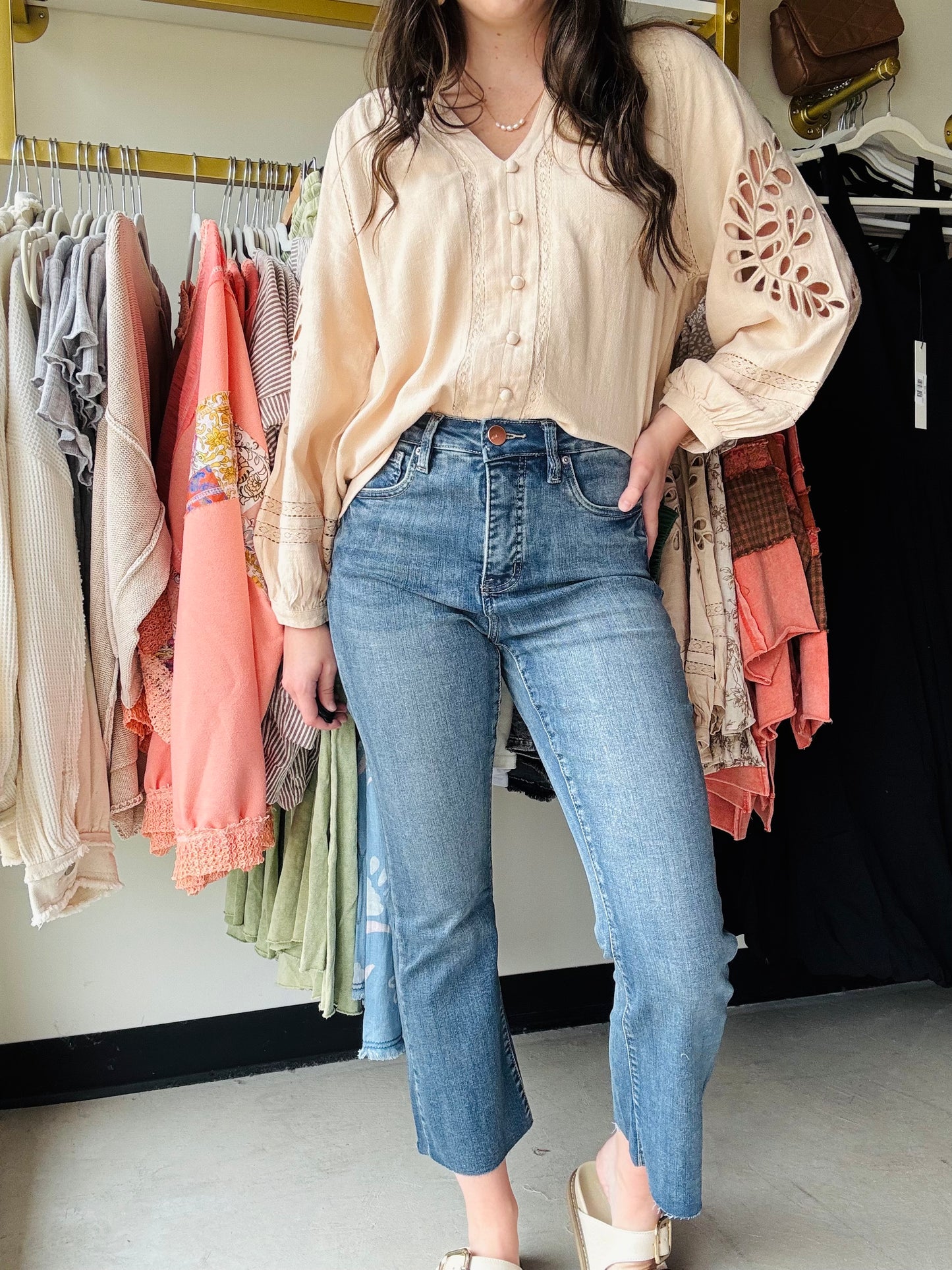 Mini Mia 1 Button Cropped Denim- RFM