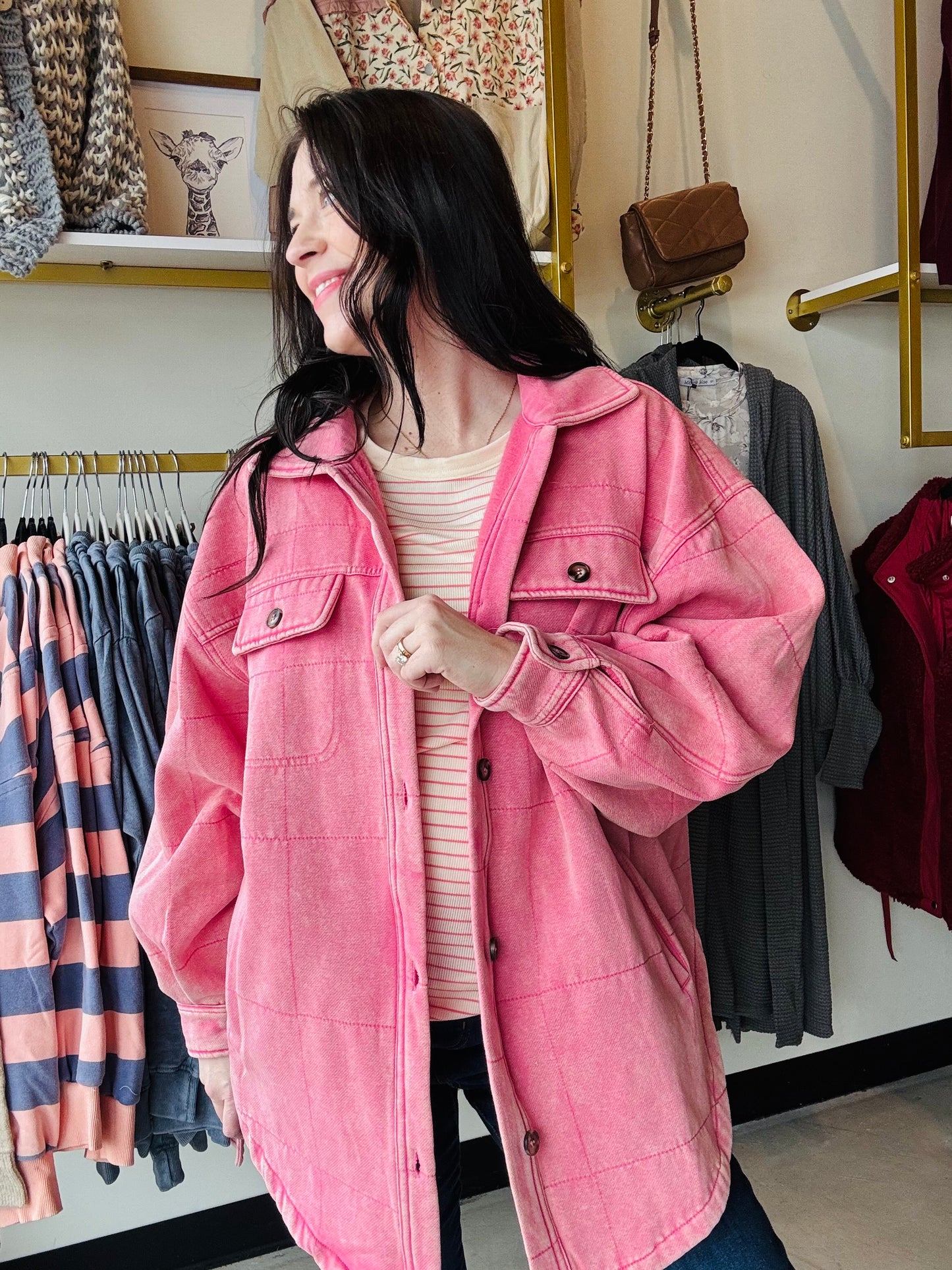 Pink Mineral Washed Quilted Shacket