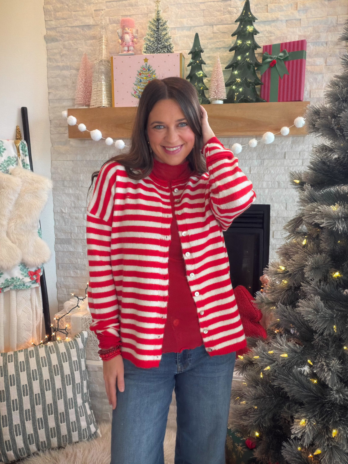 Red Striped Sweater Cardigan