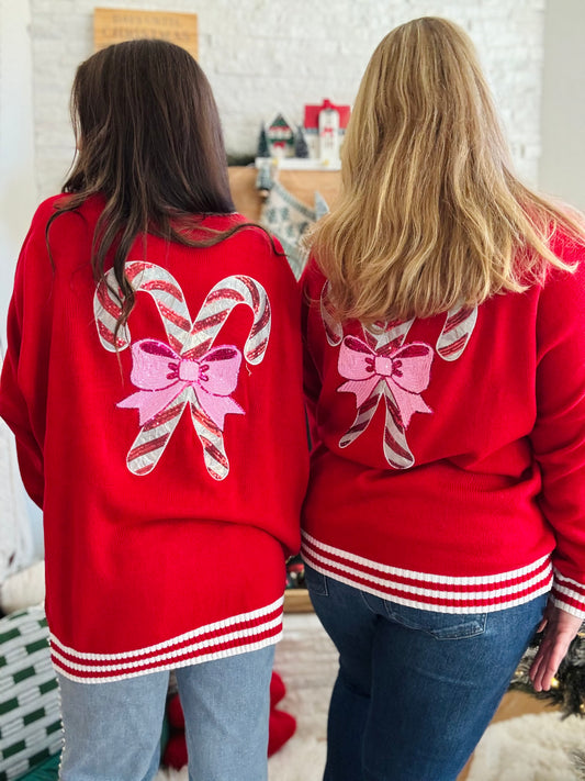 Red Candy Cane Relaxed Cardigan