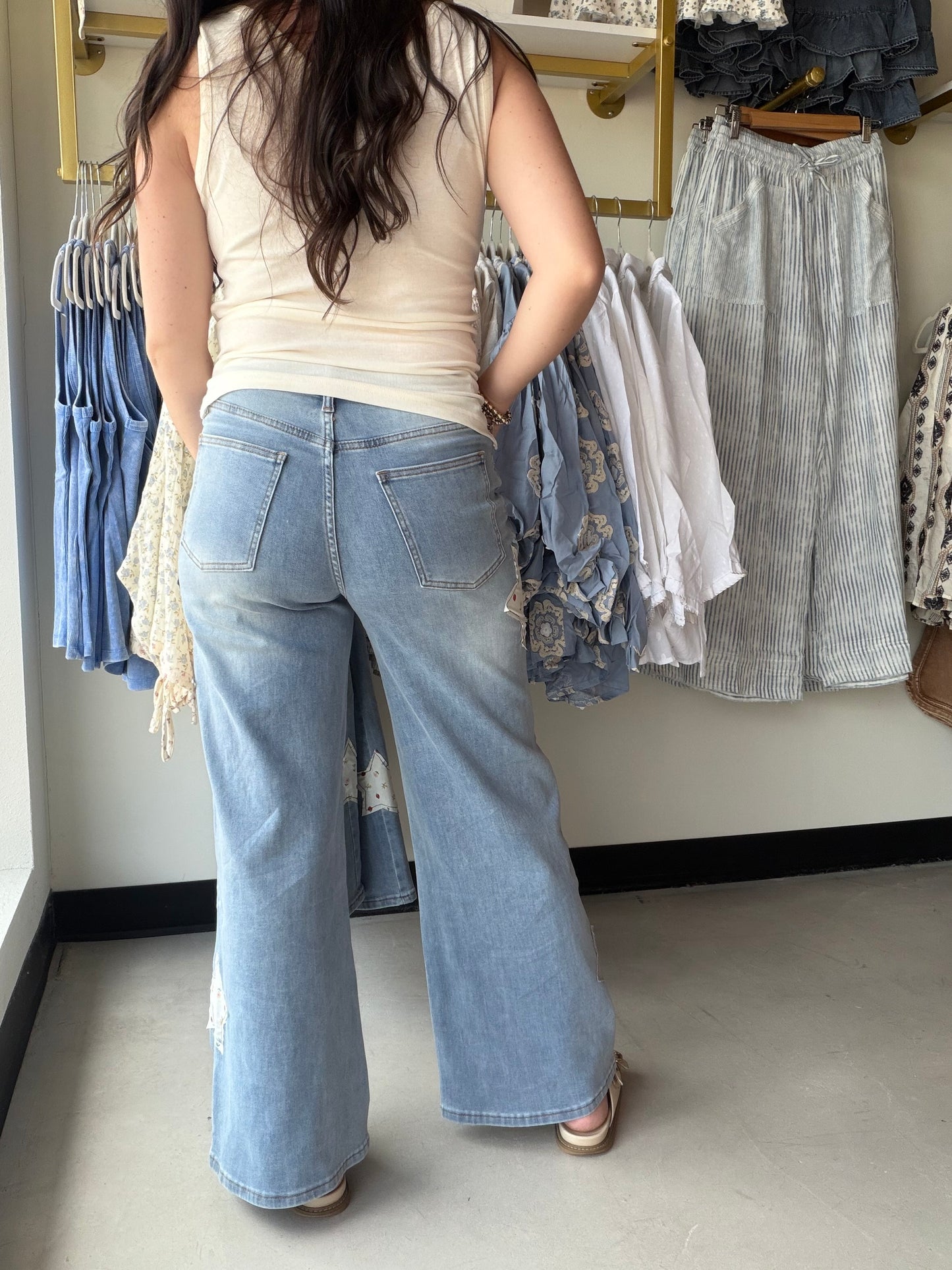 Star Patch Washed Stretch Denim