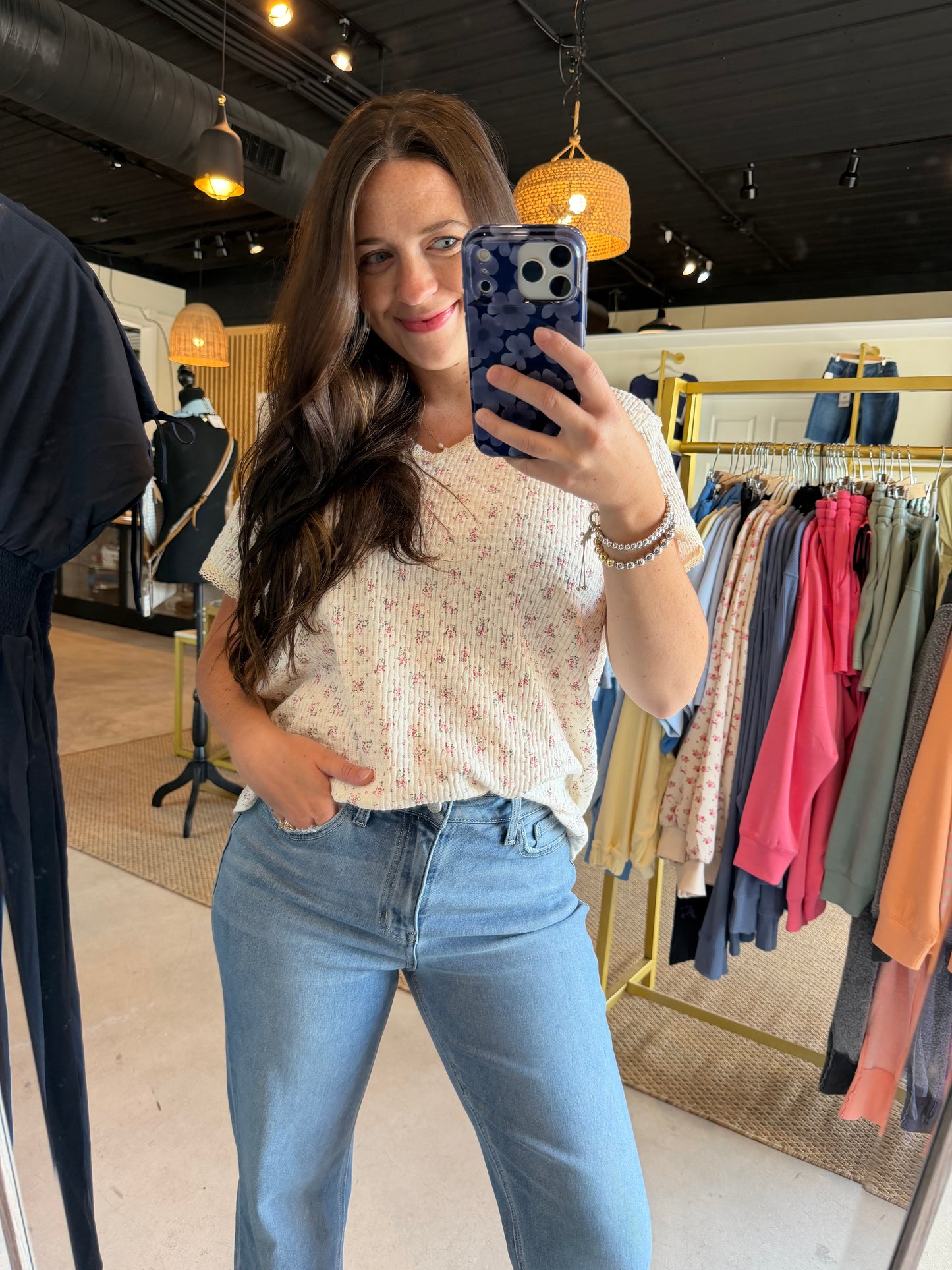 Ditsy Floral Lace Trim Tee