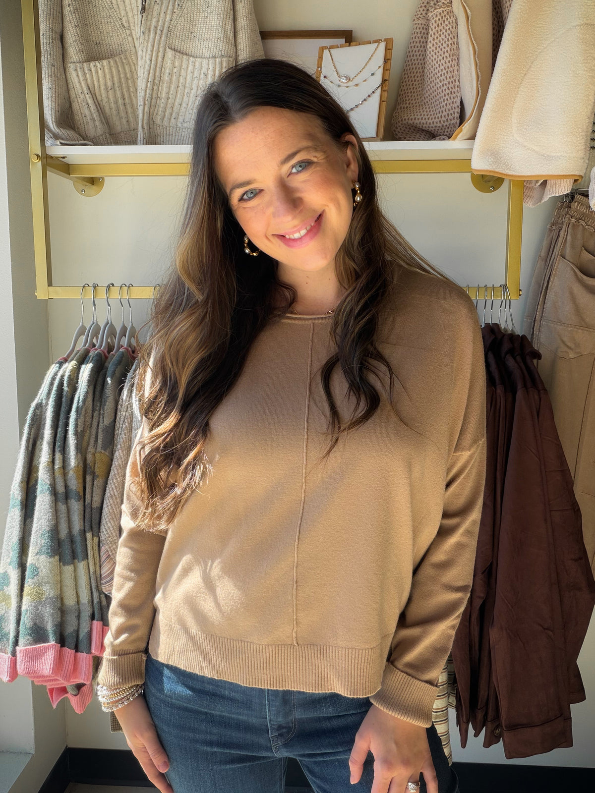 Taupe Round Neck Pullover