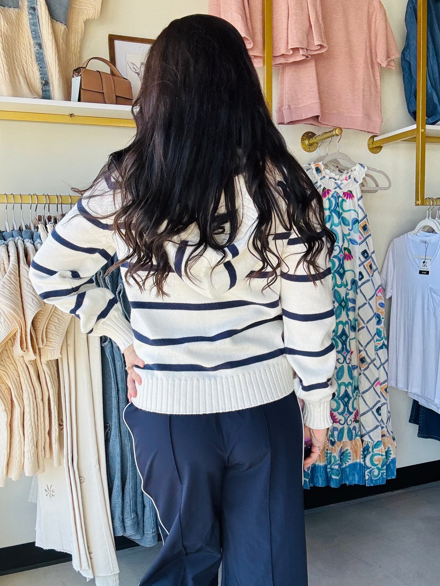 Ivory Navy Stripe Rylee Hoodie