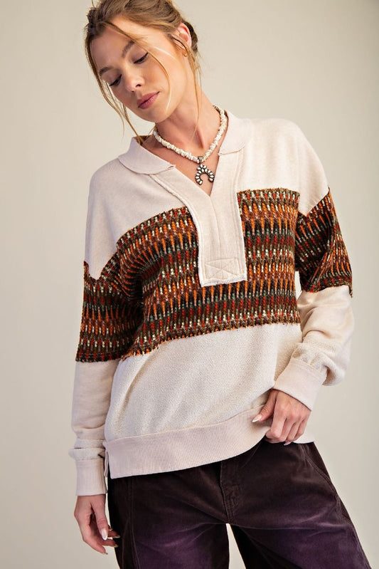 Sweater Accent V Neck Pullover