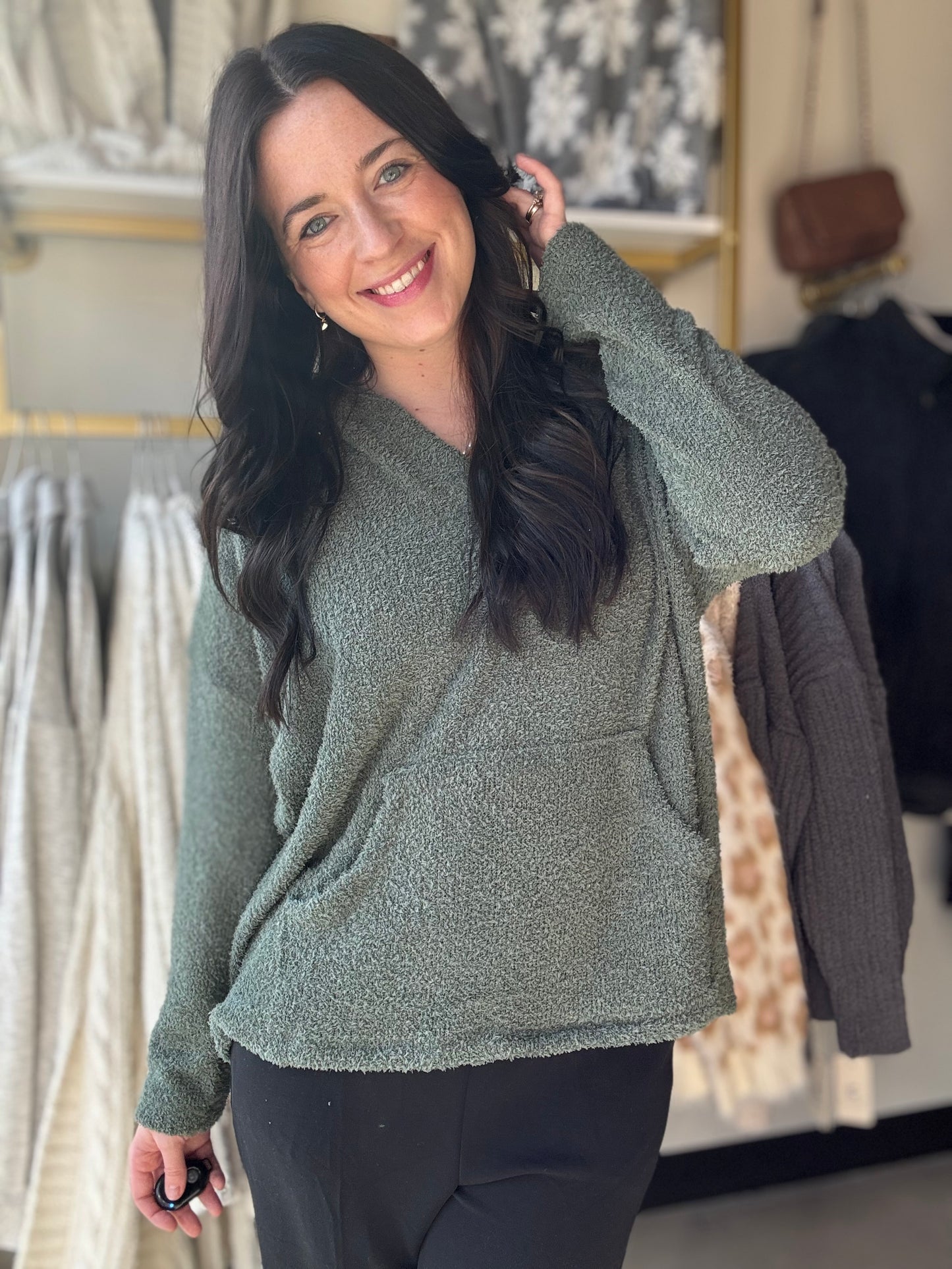 Basil V Neck Cozy Hoodie