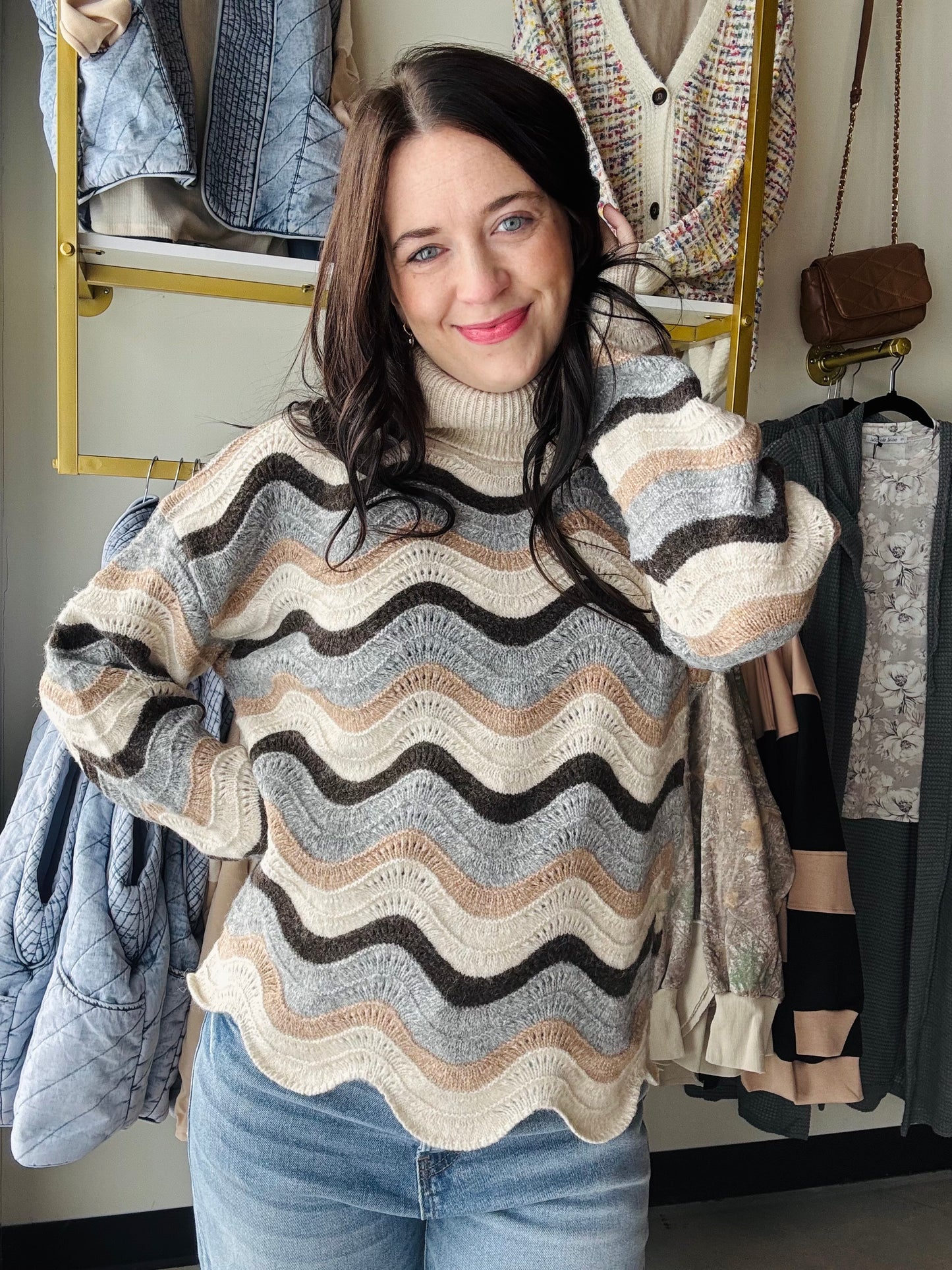 Wave Striped Turtleneck Sweater