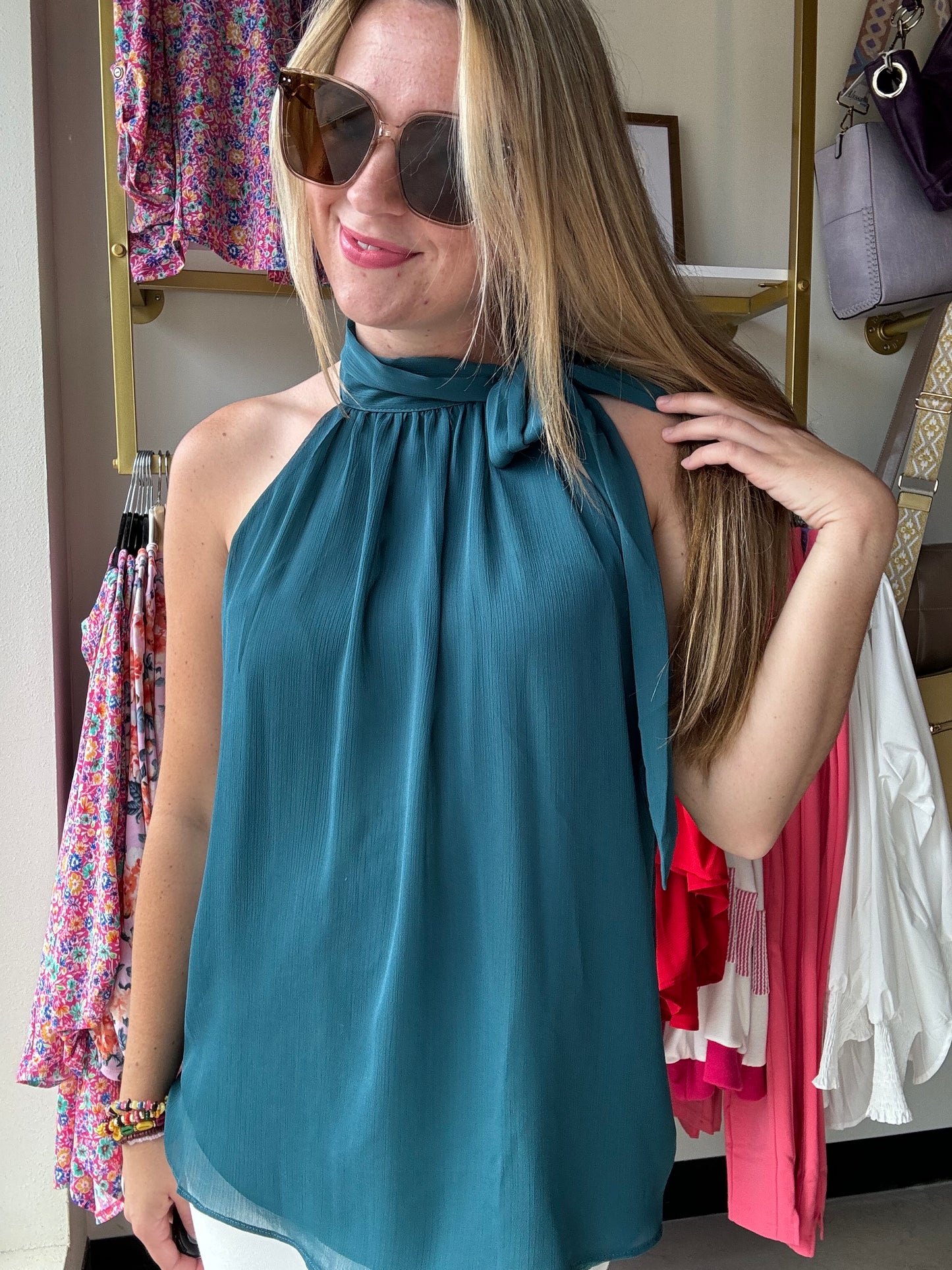 Deep Teal Sleeveless Blouse