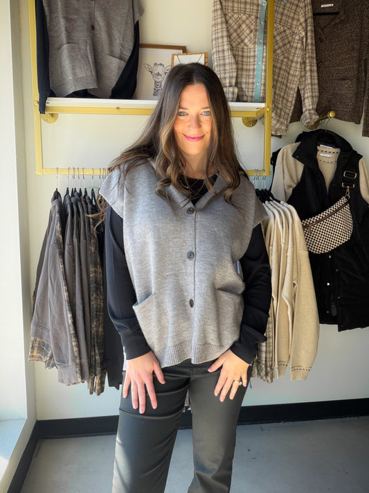 Grey Hooded Sweater Vest