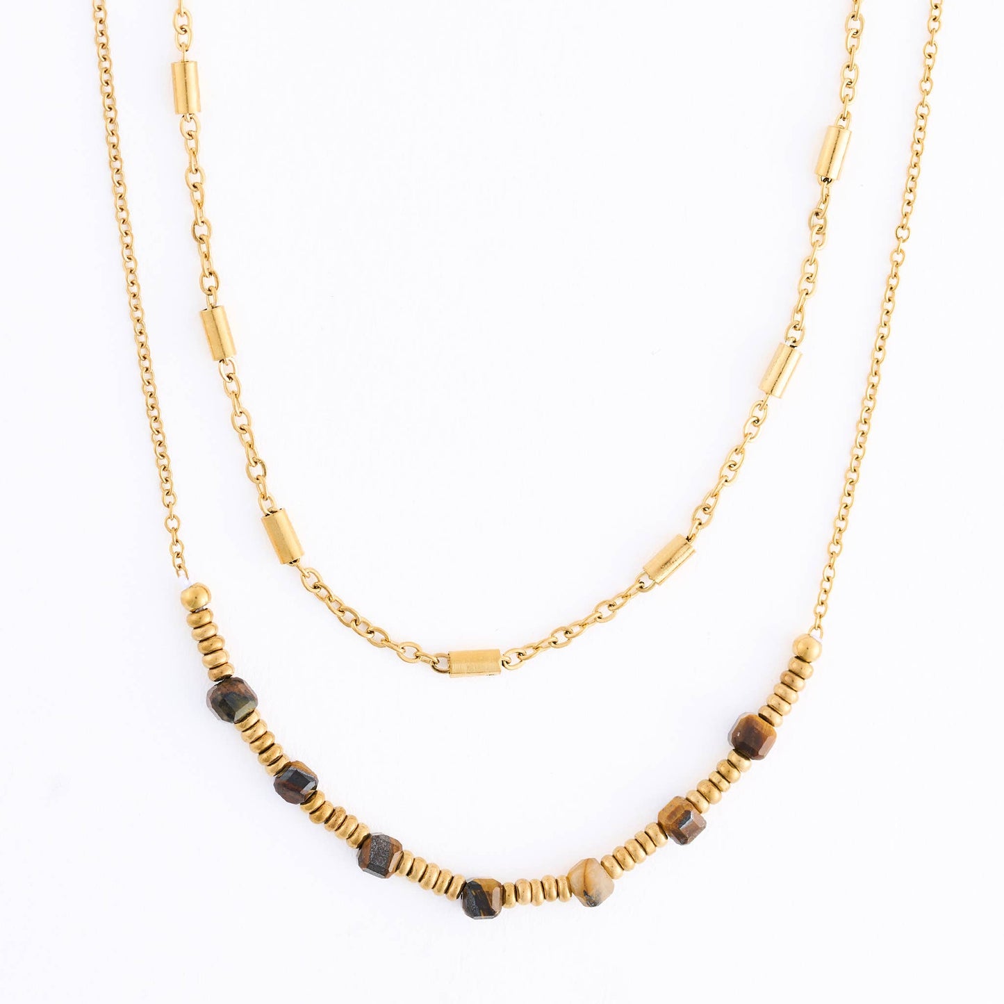 Tiger Eye Necklace 15" Double Row Station Waterproof Narelle