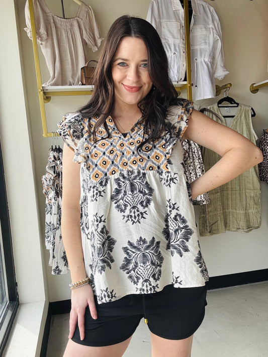 Black Media Print Sleeveless Top