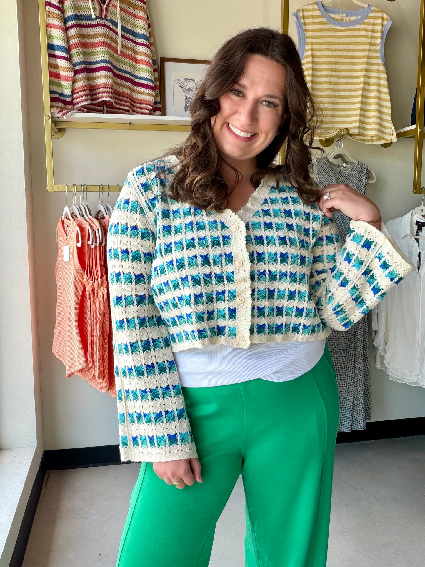 Blue Scalloped Crochet Cardigan