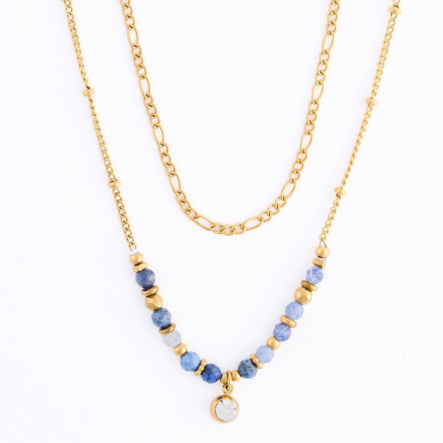Waterproof Necklace 15" Layered Station Lapis Beaded Narelle