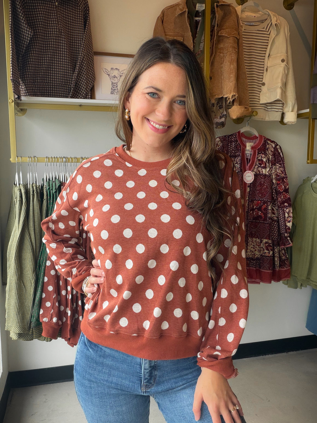 Rust Polka Dot Printed Pullover