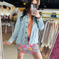 Light Wash Tie Waist Jacket