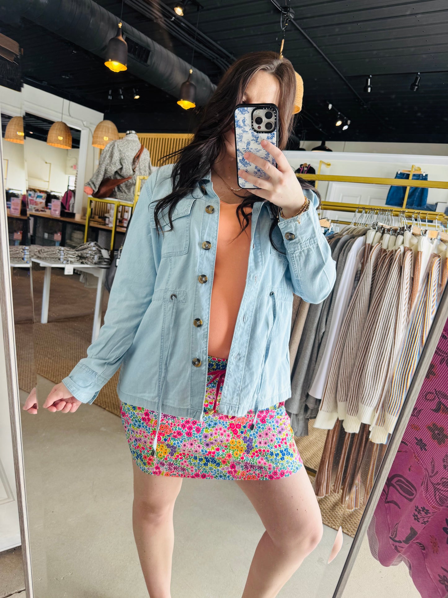 Light Wash Tie Waist Jacket