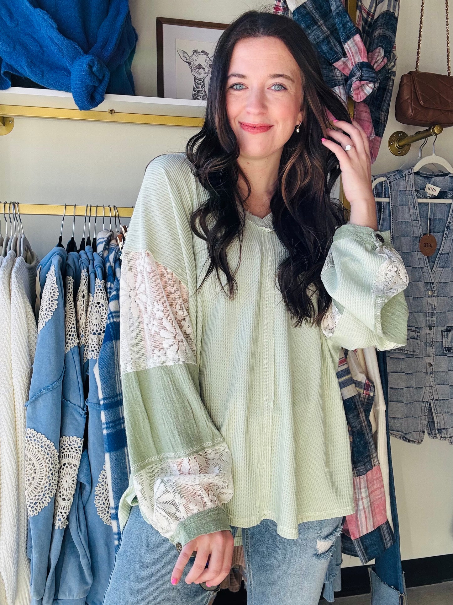 Mint Lace Blossom Top