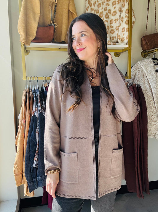 Mocha Stitch Trim Cardigan