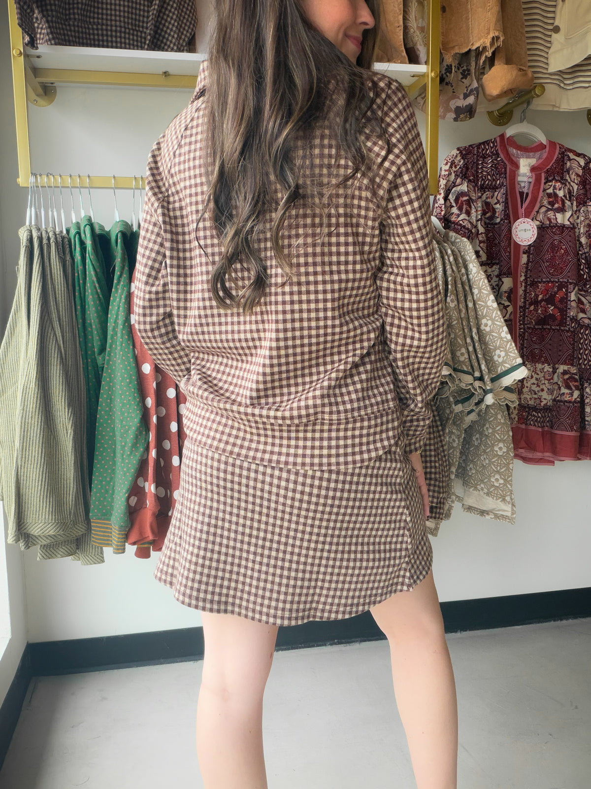 Brown Gingham Plaid Skort